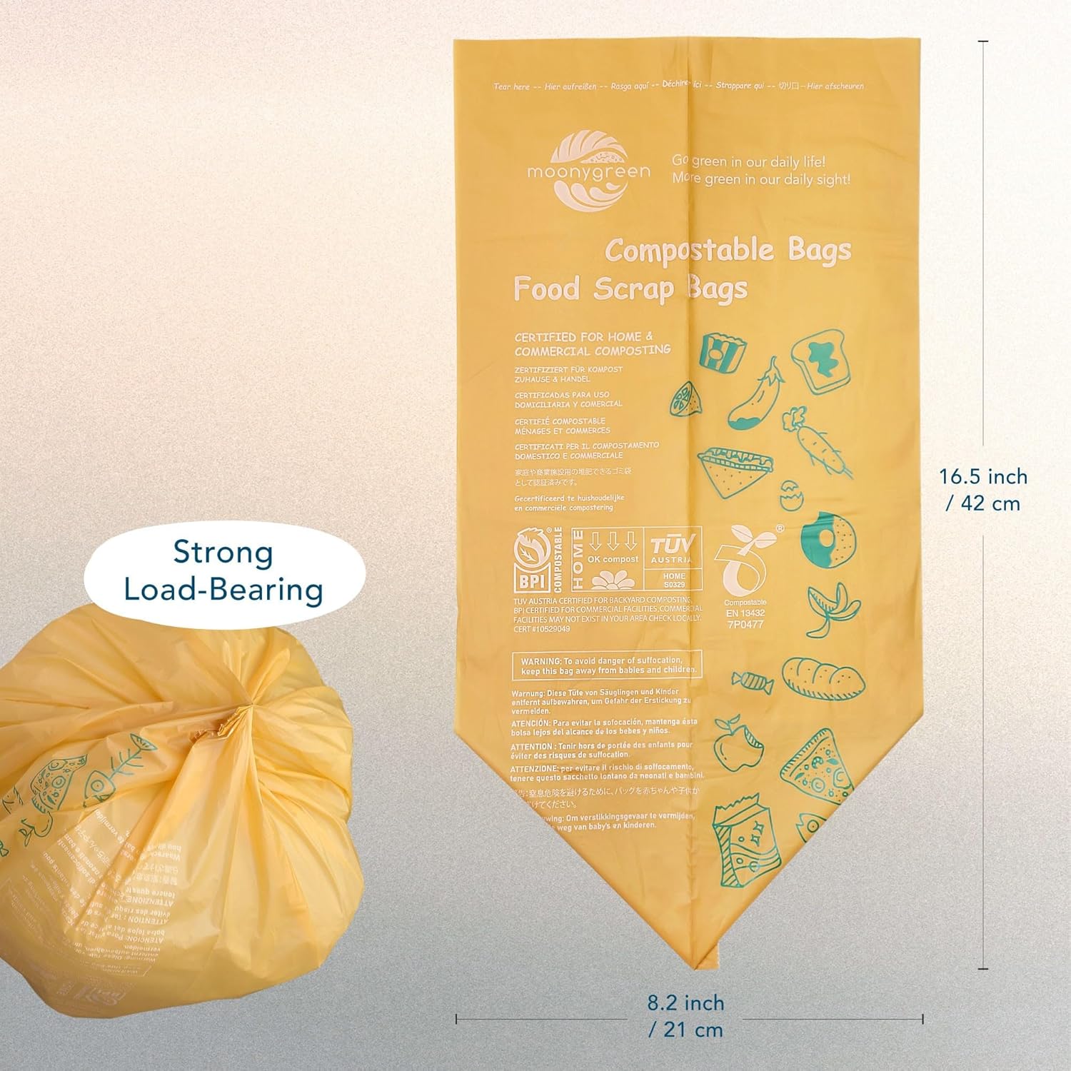 Compost Bags Small Trash Bags 2.6 Gallon, Extra Thick, US BPI ASTM D6400 Certified Compostable Food Scrap Kitchen Waste Bags, 100 Count