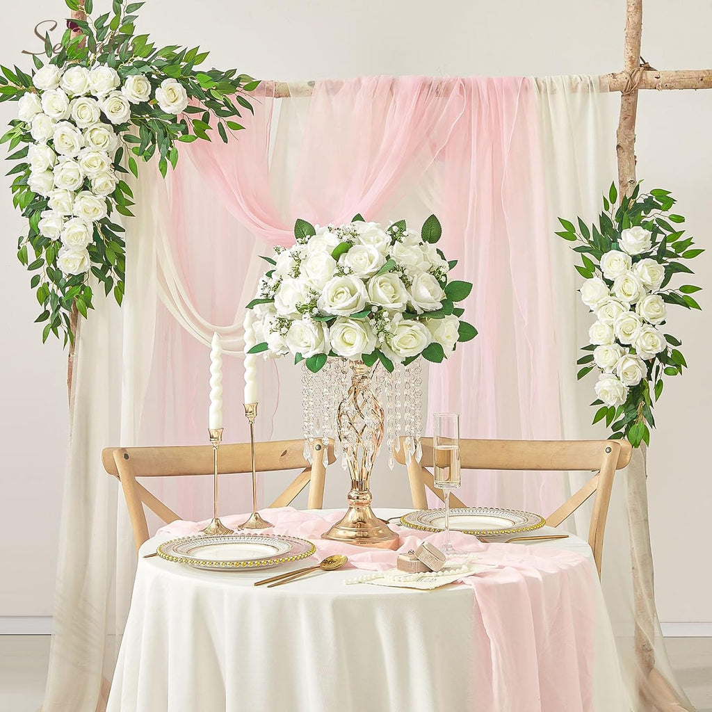 Serwalin 60 PCS White Artificial Roses in Bulk, 3.15'' Flower Head Fake Silk Roses Realistic Roses for Bridal Bouquet Wedding Centerpieces Flower Arrangement Party Home Decor