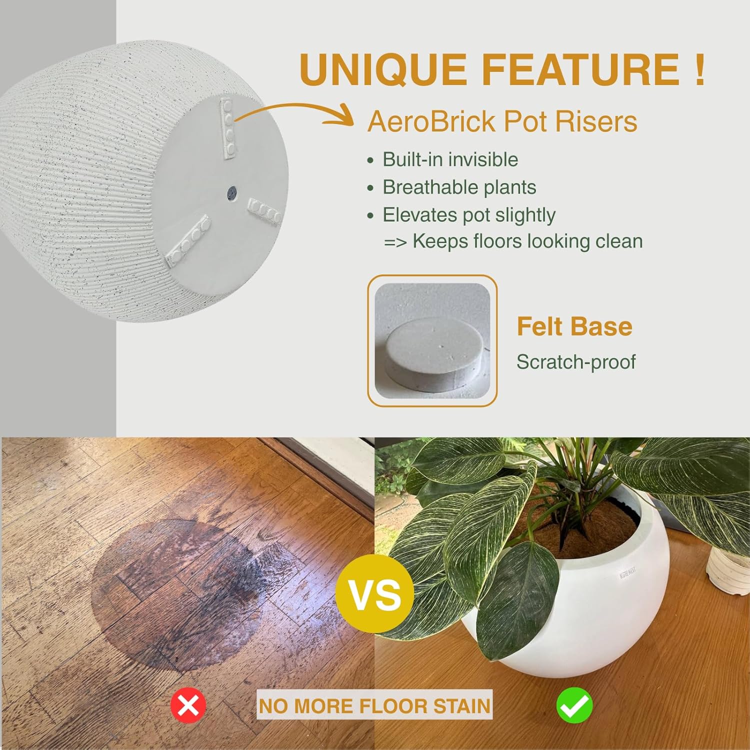 21" H x 19" D Ribbed Corso Fiberstone Round Planter with Drainage Hole, Weather Resistant for Indoor and Outdoor Use, Included 2 Extra Coco Mats (Ribbed Speckled White, 15" Pot Opening)