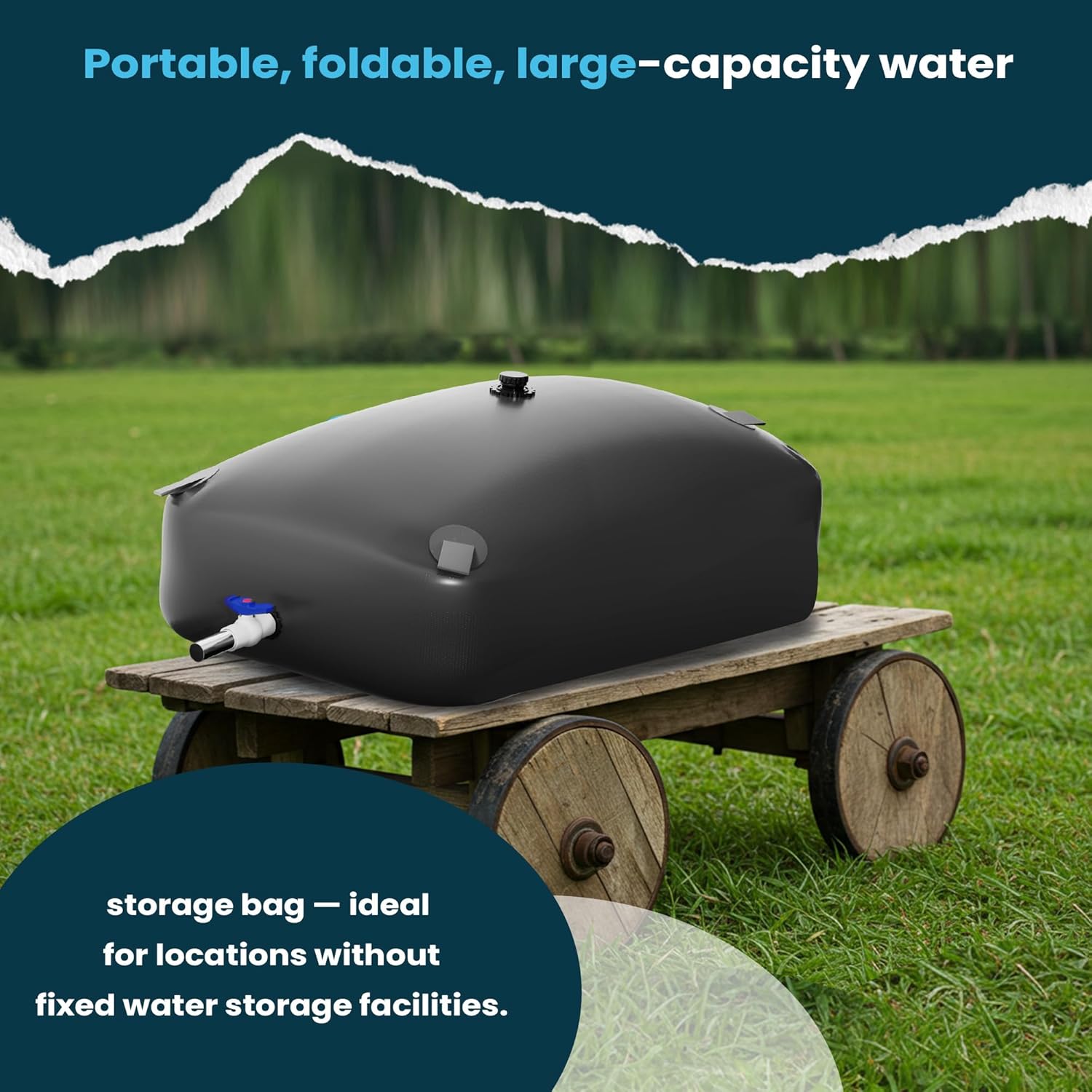 Large Capacity Portable Water Tank Containers, Bladder Tank for Drought Resistance, Fire Prevention, Emergency Water, Agricultural Irrigation Outdoor(240L/63Gal,Black)