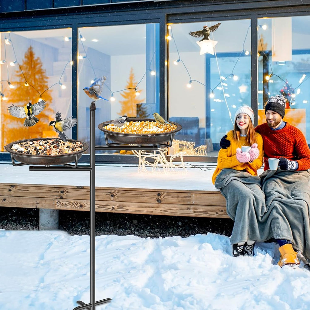 Metal Bird Bath for Outside, Vintage Freestanding Birdbaths Feeder Bowl, Stable & Easy to Clean Birdfeeder for Outdoors Garden Yard Lawn Decor (Retro Brown)