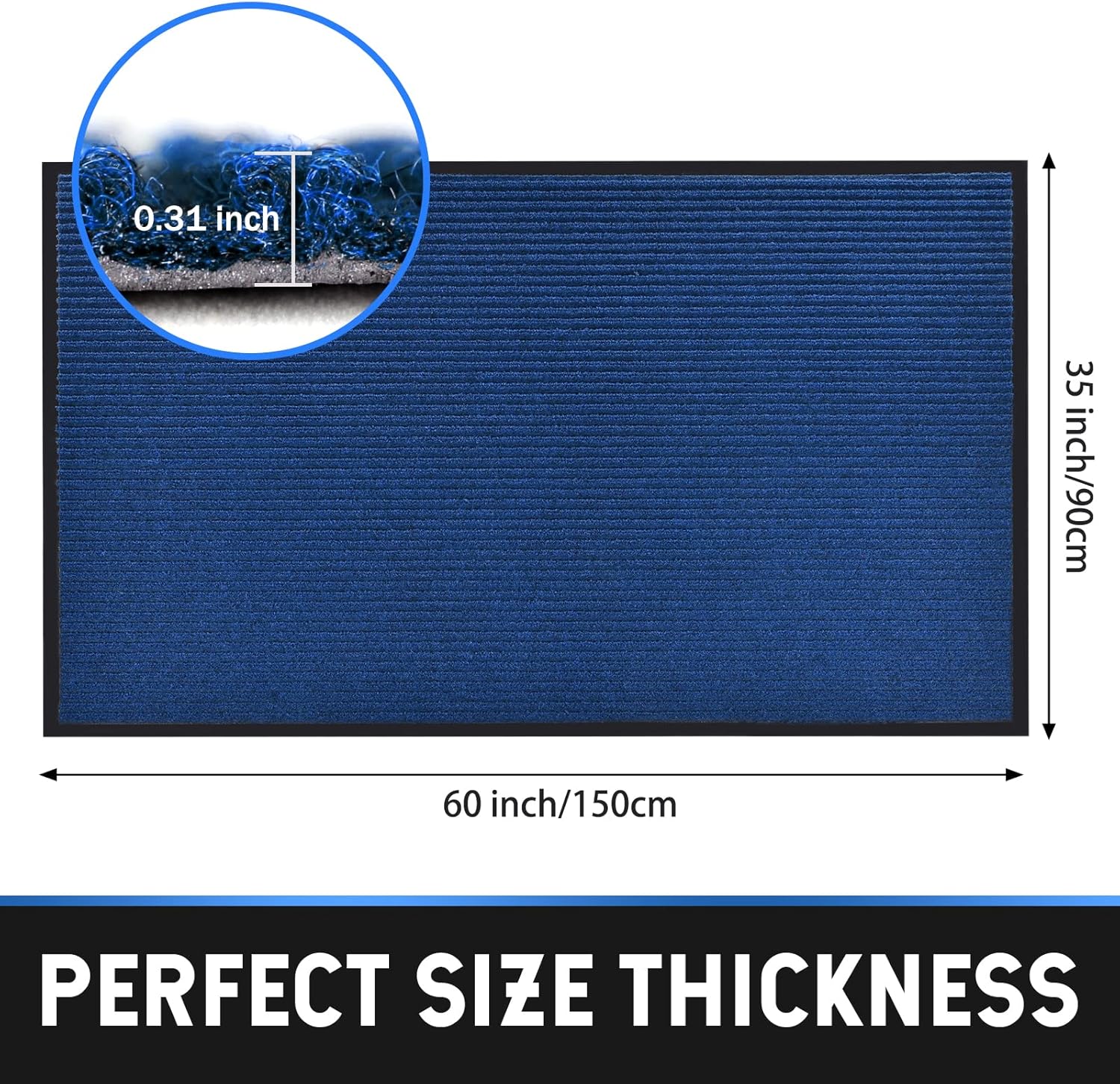 Heavy Duty Entrance Mats, Indoor and Outdoor Durable Rubber Door Mat, Easy Clean Waterproof Anti-Slip Doormat, Low Profile Floor Front Doormat Rugs for Entryway, Patio, Garage 60" x 35" Blue