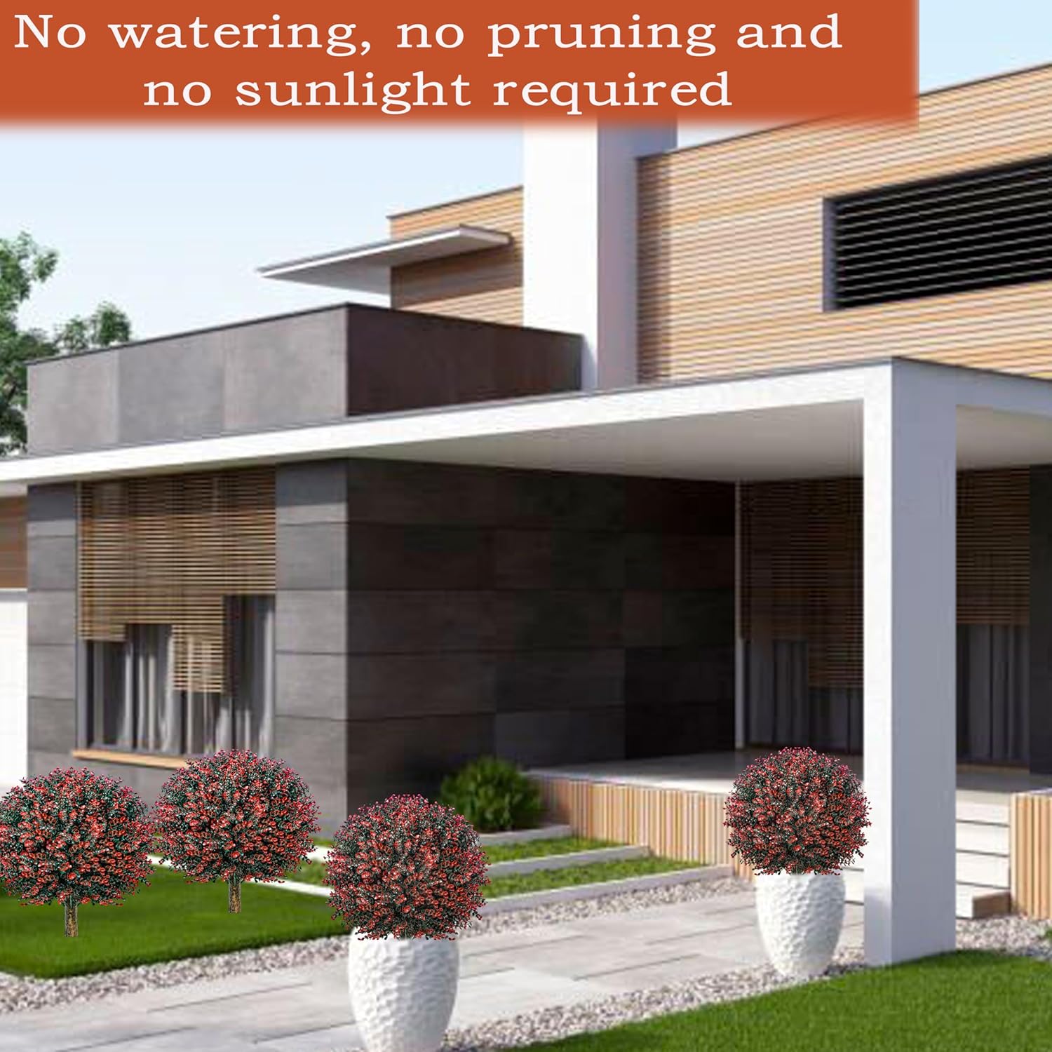 Fall Artificial Boxwood Topiary Ball Tree Bushes with Ground Spike, Set of 2 Outdoor Faux Shrub Topiary Ball, 24" UV Resistant Fake Boxwood Plants for Potted Planter,Indoor,Autumn