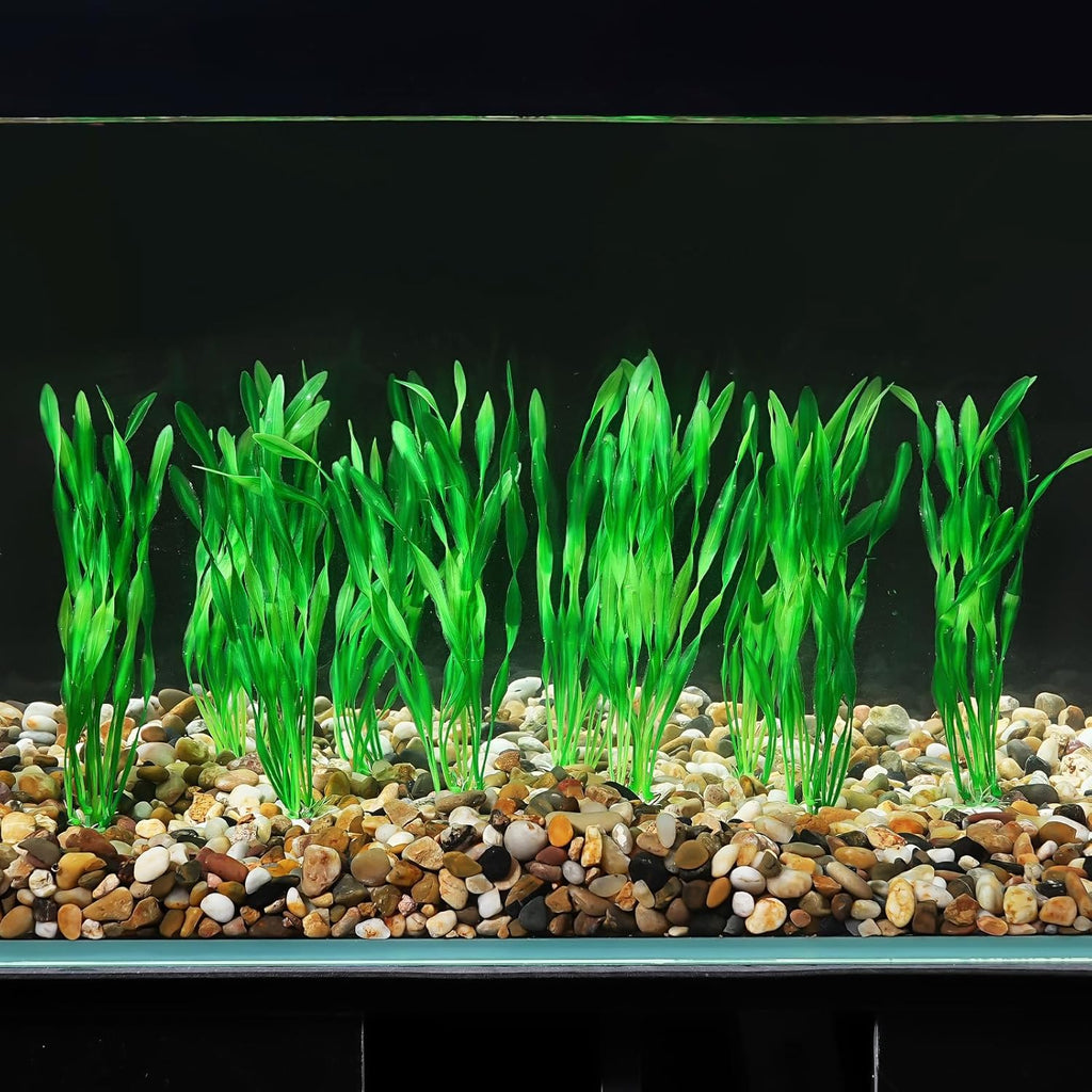 AQUANEAT Fish Tank Artificial Plants, Aquarium Plastic Seaweed Decorations, 8Inch Tall Fake Green Accessories, 10 Packs