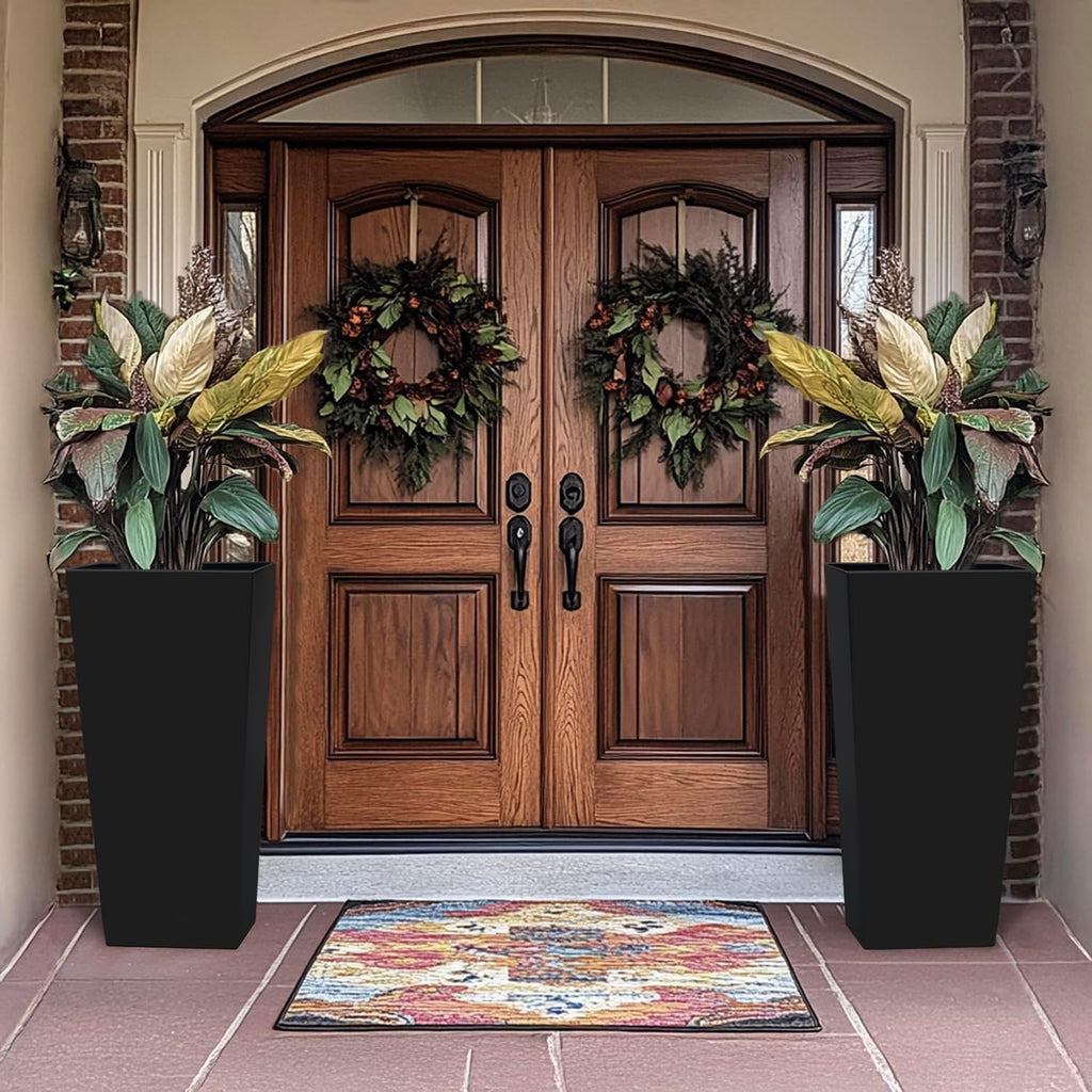 Taper Outdoor Planter, Indoor Resin Plant Pots, 2-Pack (28 inch, Black)