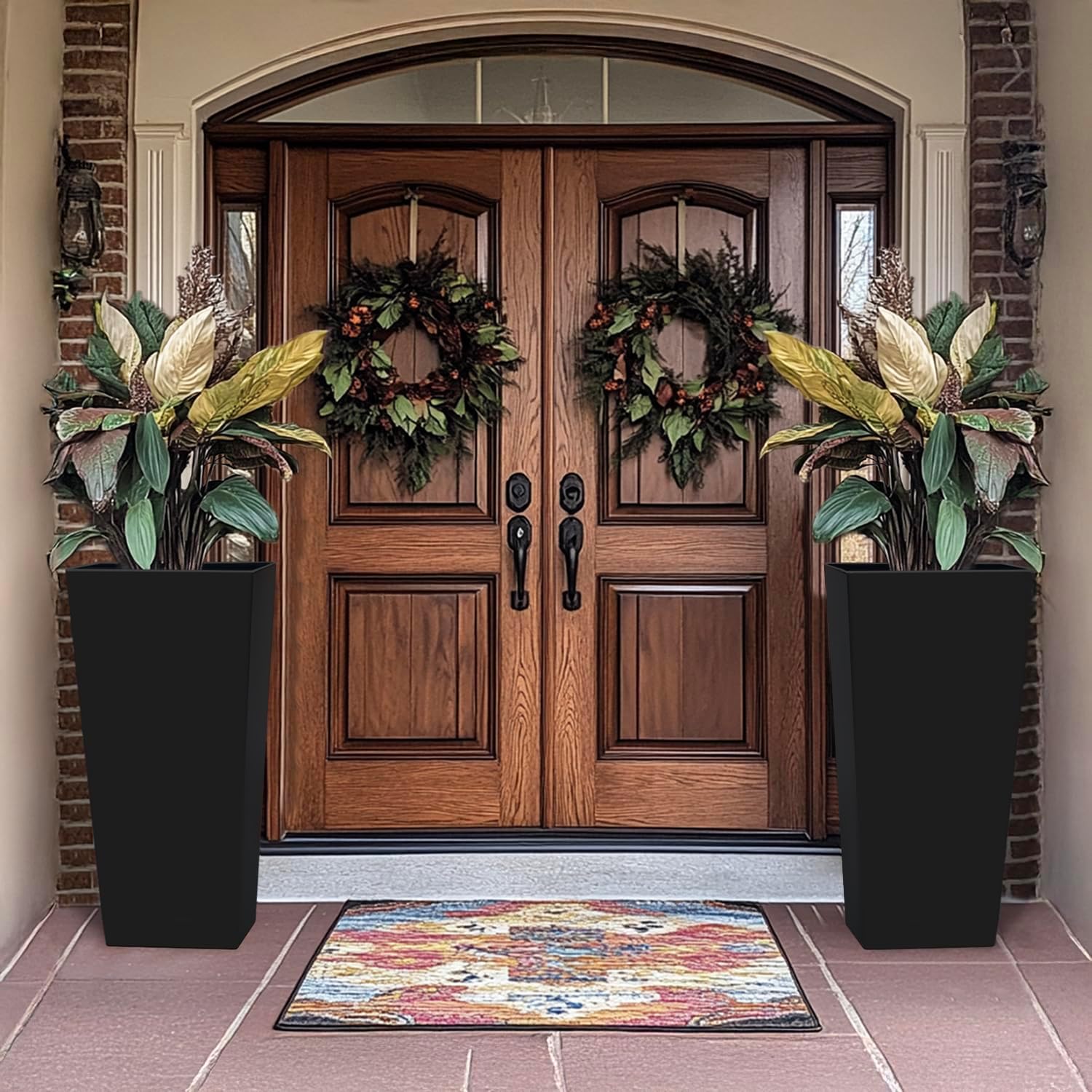 Taper Outdoor Planter, Indoor Resin Plant Pots, 2-Pack (28 inch, Black)