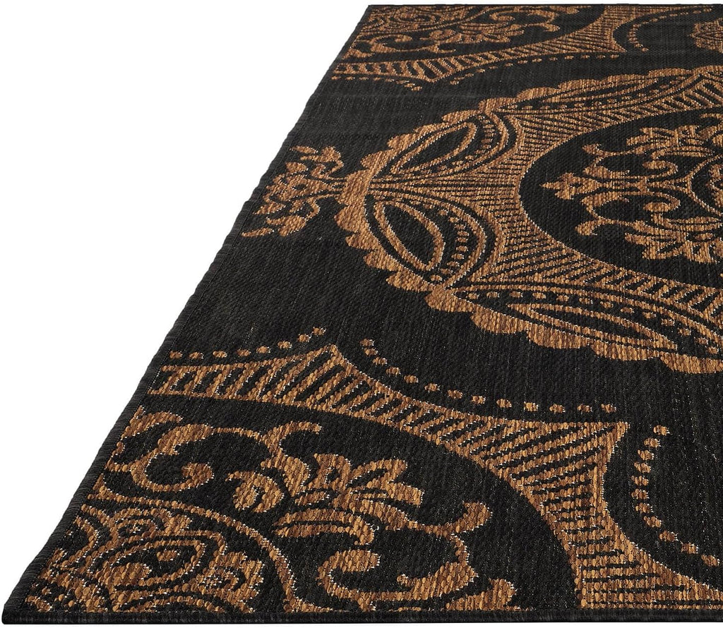 Medallion Outdoor Rug 9x12 Washable Outside Carpet for Indoor Patio Porch Waterproof Easy Cleaning Non Shedding Area Rugs Nut Brown 9 x 12