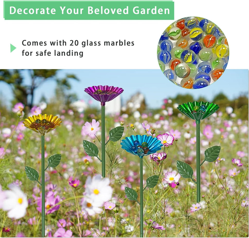 Bee Watering Station for Garden with 20 Marbles,Butterfly Watering Station for Outdoor Decor in Flower Design,Water Feeder to Attract Pollinators(Red,Green,Blue,Yellow)