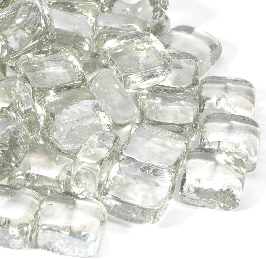Clear Fire Pit Glass Cube, Tempered Glass Bead for Fireplace, Firepit Indoor or Outdoor, Propane and Natural Gas, 20 Pounds Fire Rocks, Heat Resistant, No Poping, Crystal Reflective