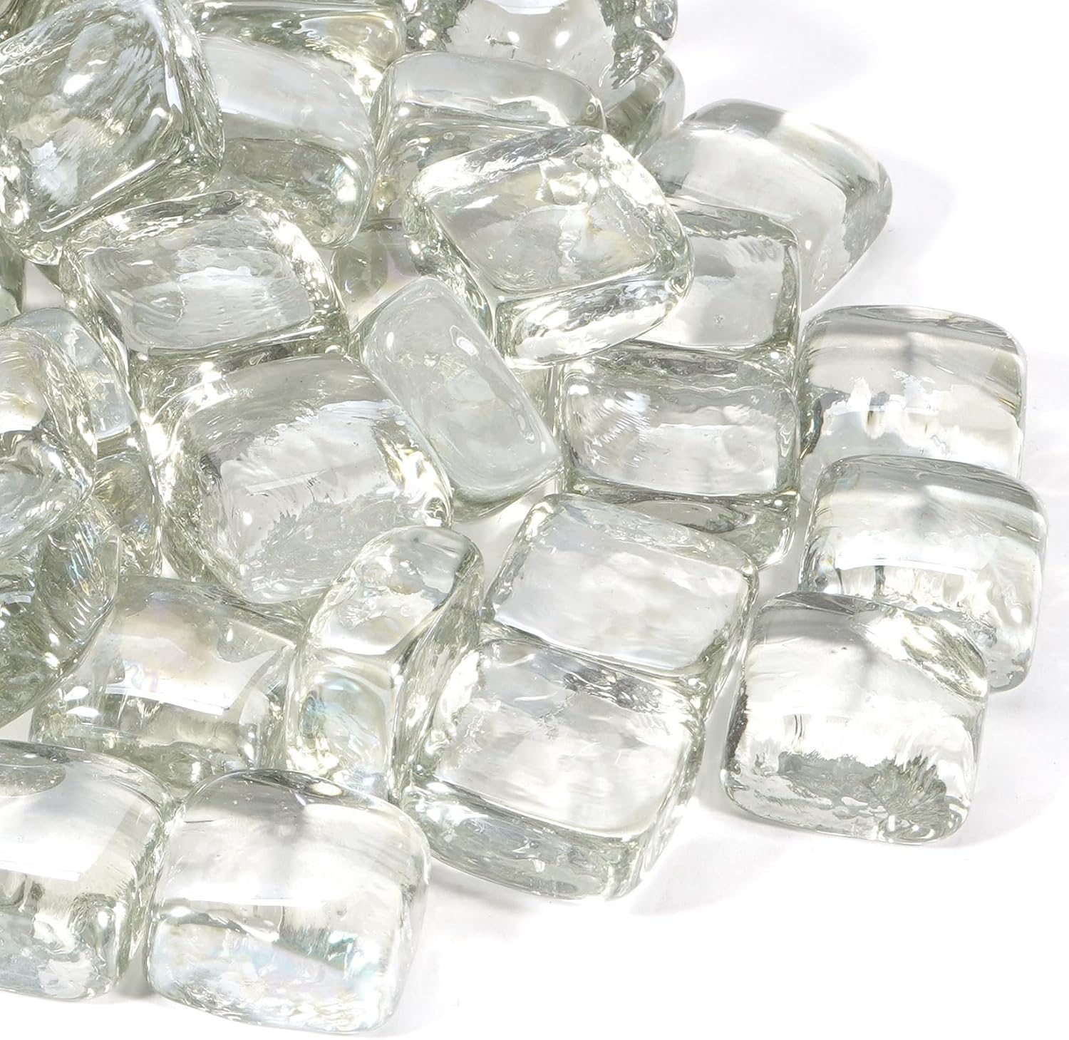 Clear Fire Pit Glass Cube, Tempered Glass Bead for Fireplace, Firepit Table Indoor or Outdoor, Propane and Natural Gas, 10 Pounds Fire Rocks, Heat Resistant, No Poping, Crystal Reflective