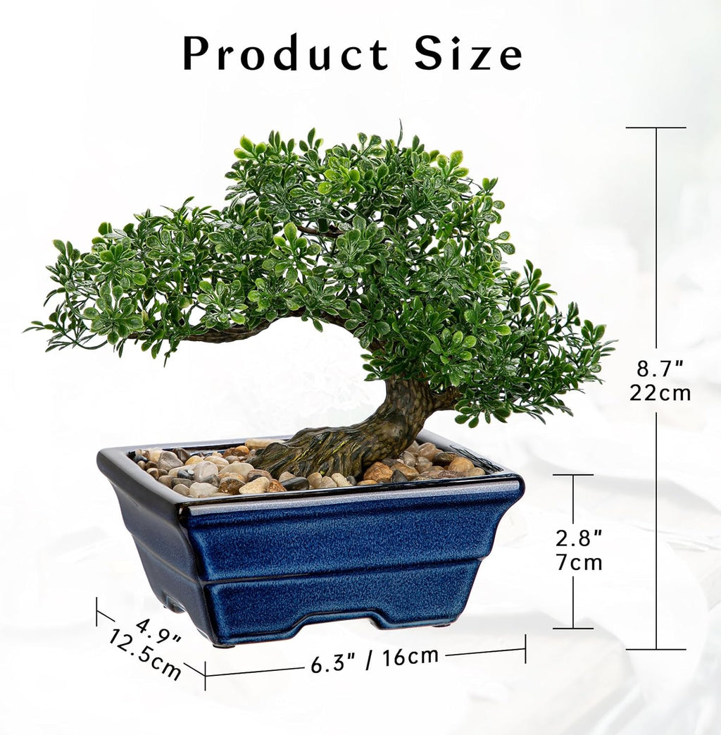 Artificial Bonsai Tree Faux Plants Indoor Fake Plants Decor with Blue Square Ceramic Pots for Home Table Office Desk Bathroom Shelf Bedroom Living Room Farmhouse Decorations