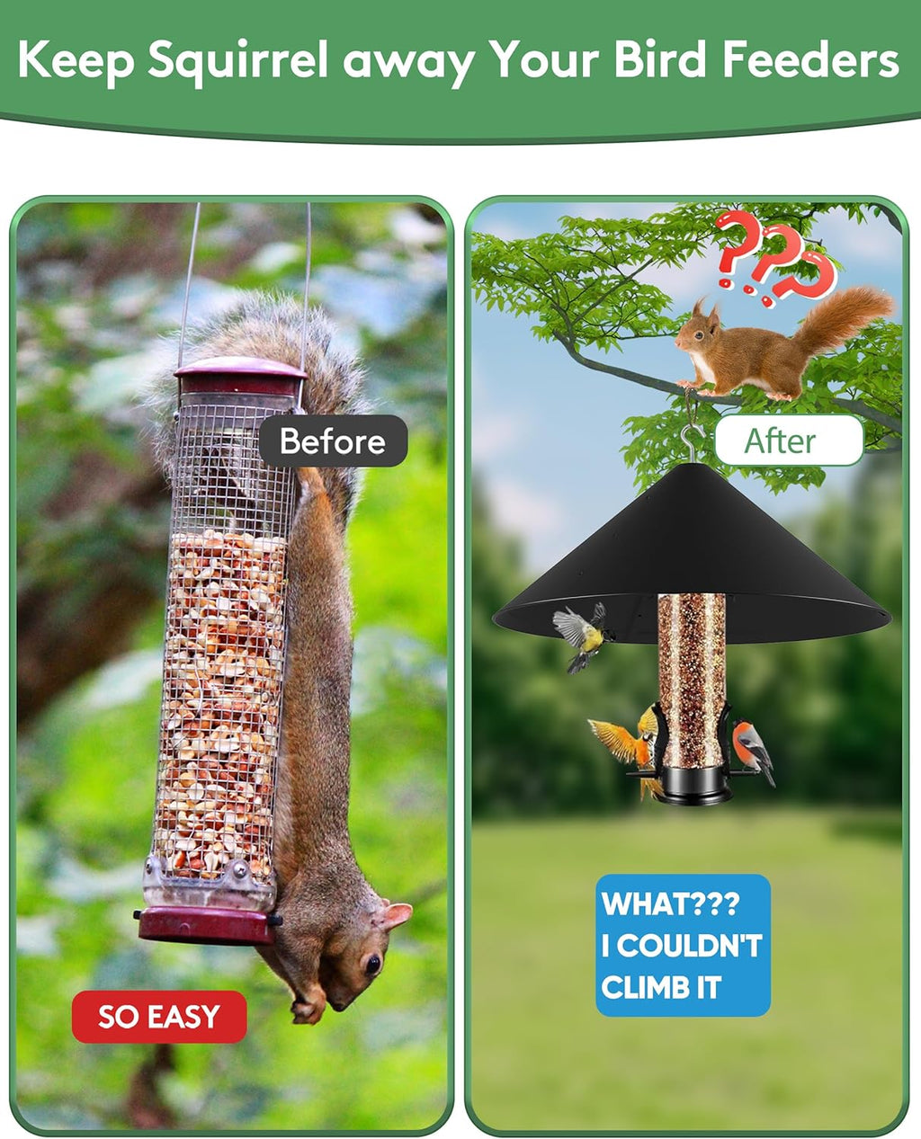 19 Inch Metal Squirrel Baffle for Bird Feeder, Squirrel Proof for Hanging Bird Feeder, Outdoor Bird Feeder Cover, Hummingbird Feeder Umbrella, Rust Chew Proof Heavy Duty