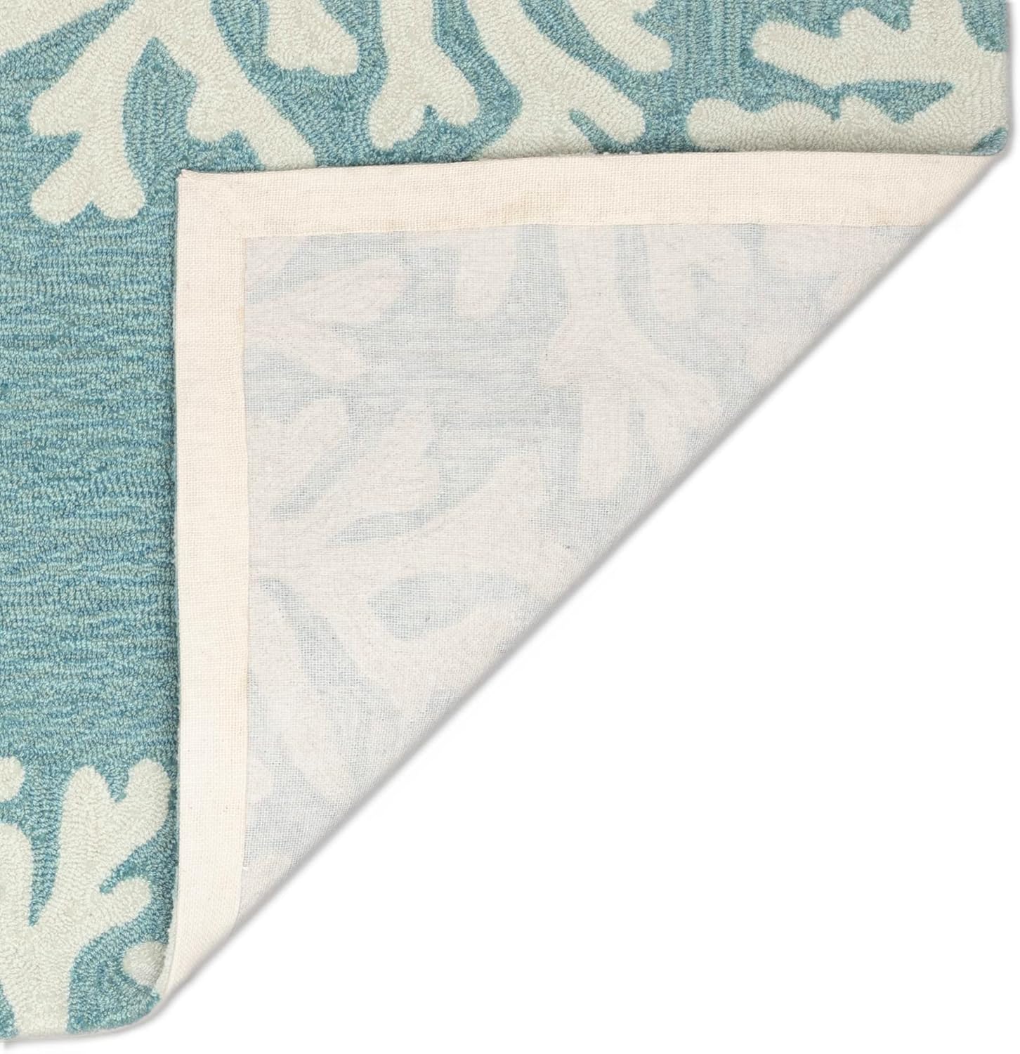 Liora Manne CAPRI Indoor/Outdoor Handmade Synthetic Blend Durable Area Rug - Traditional Border Coastal Beach Accent (Coral Border Aqua) (5' x 7'6")