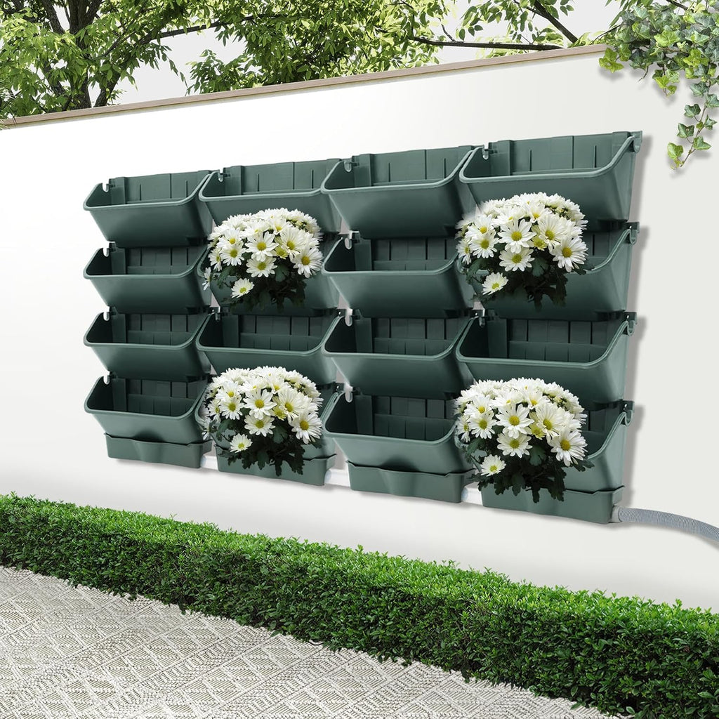 20 Pack Self Watering Wall Mounted Planter, Indoor and Outdoor Vertical Planter Wall Mounted Planter for Patio Outdoor Decor with Drainage Holes, Vertical Garden Planters for Indoor Plants- Army Green