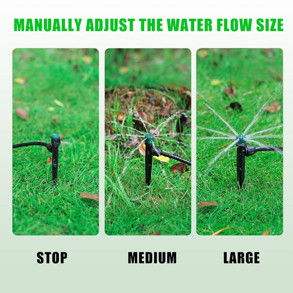 100pc Drip Irrigation Emitters for 1/4" Drip Tubing,5.5" Stake with Adjustable Automatic Irrigation Drippers for (4-7mm) Garden Watering System. (100pcs-360 Degree Drip)