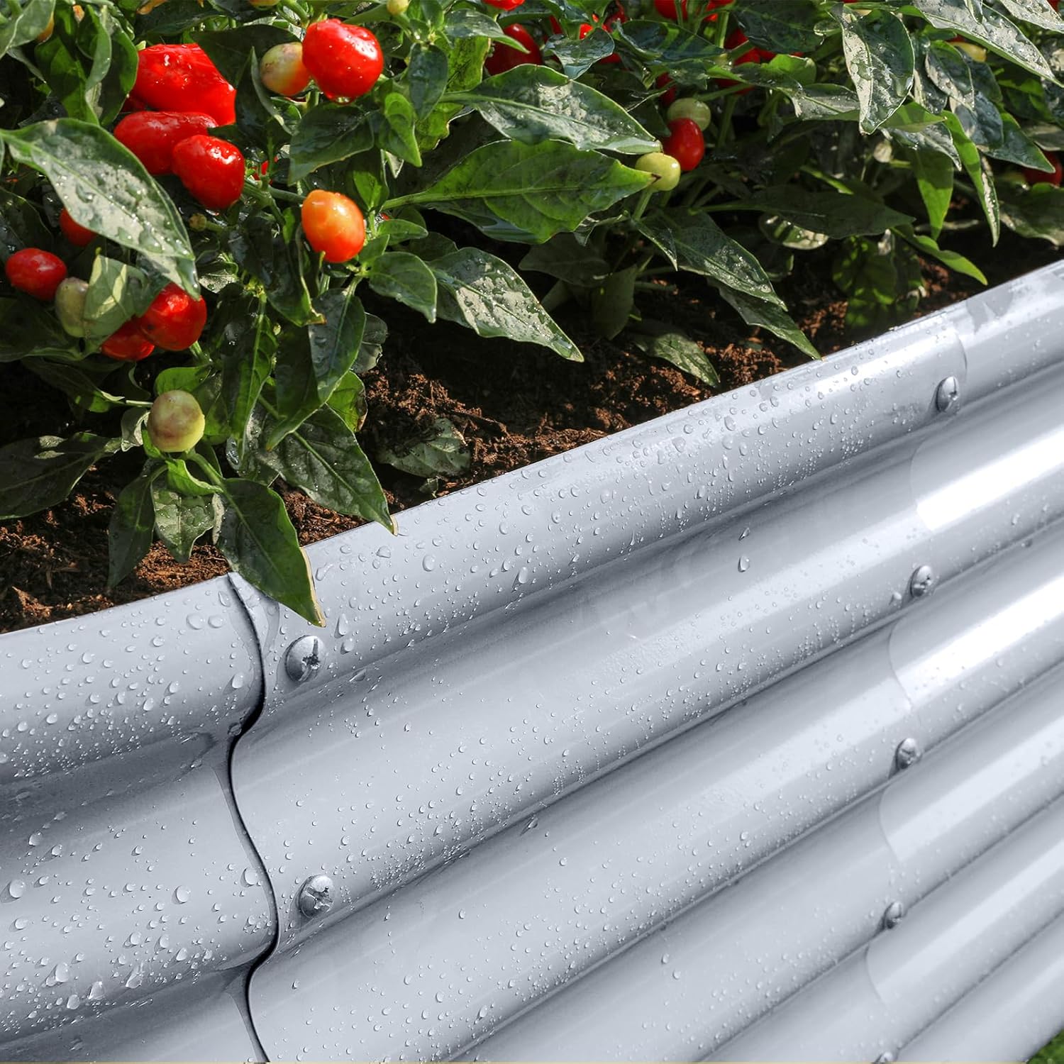 Land Guard 18“ Tall 4×2ft Galvanized Raised Garden Bed Kit, Galvanized Planter Garden Boxes Outdoor, Oval Large Metal Raised Garden Bed for Vegetables……… (Modern Gray, 4×2×1.5ft)