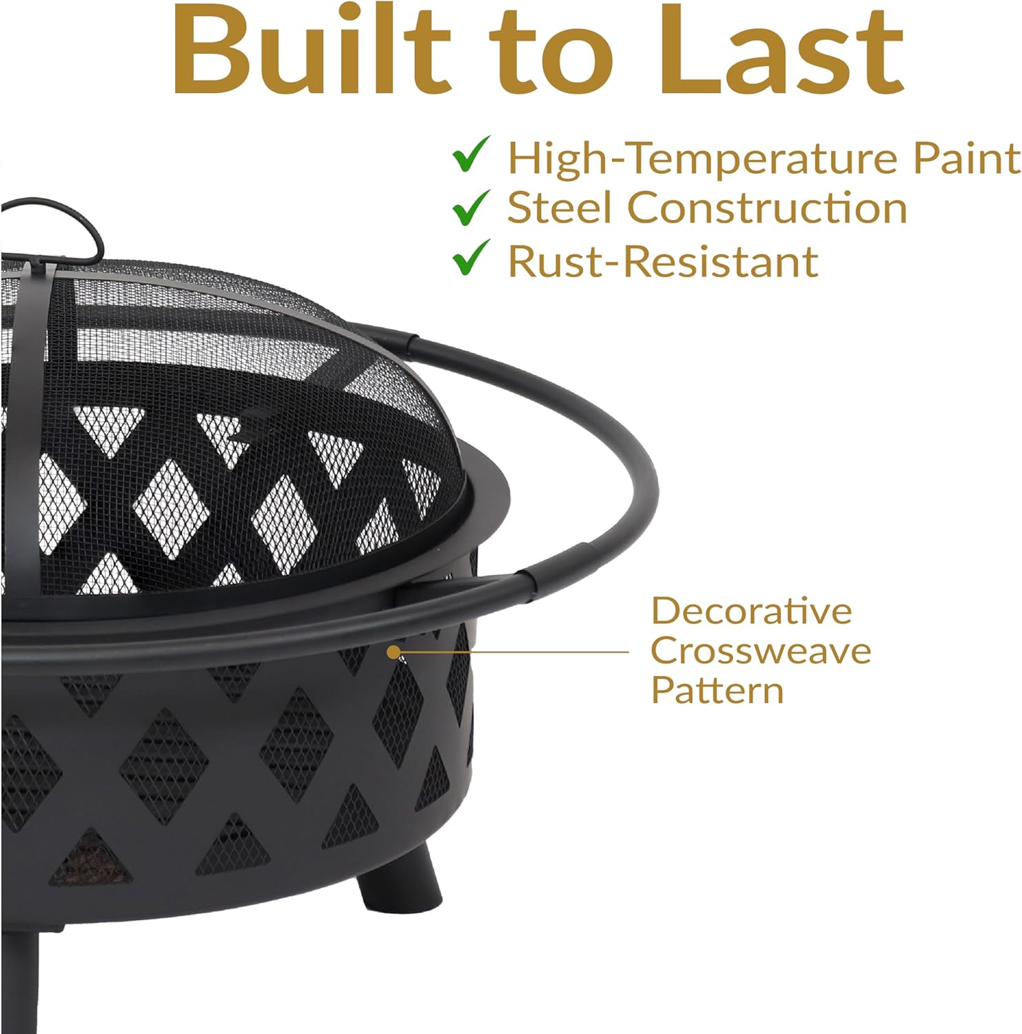 Sunnydaze Crossweave Outdoor Fire Pit - Wood-Burning Fire Pit for Outside with Spark Screen, Poker and Round Cover - 30-Inch - Black