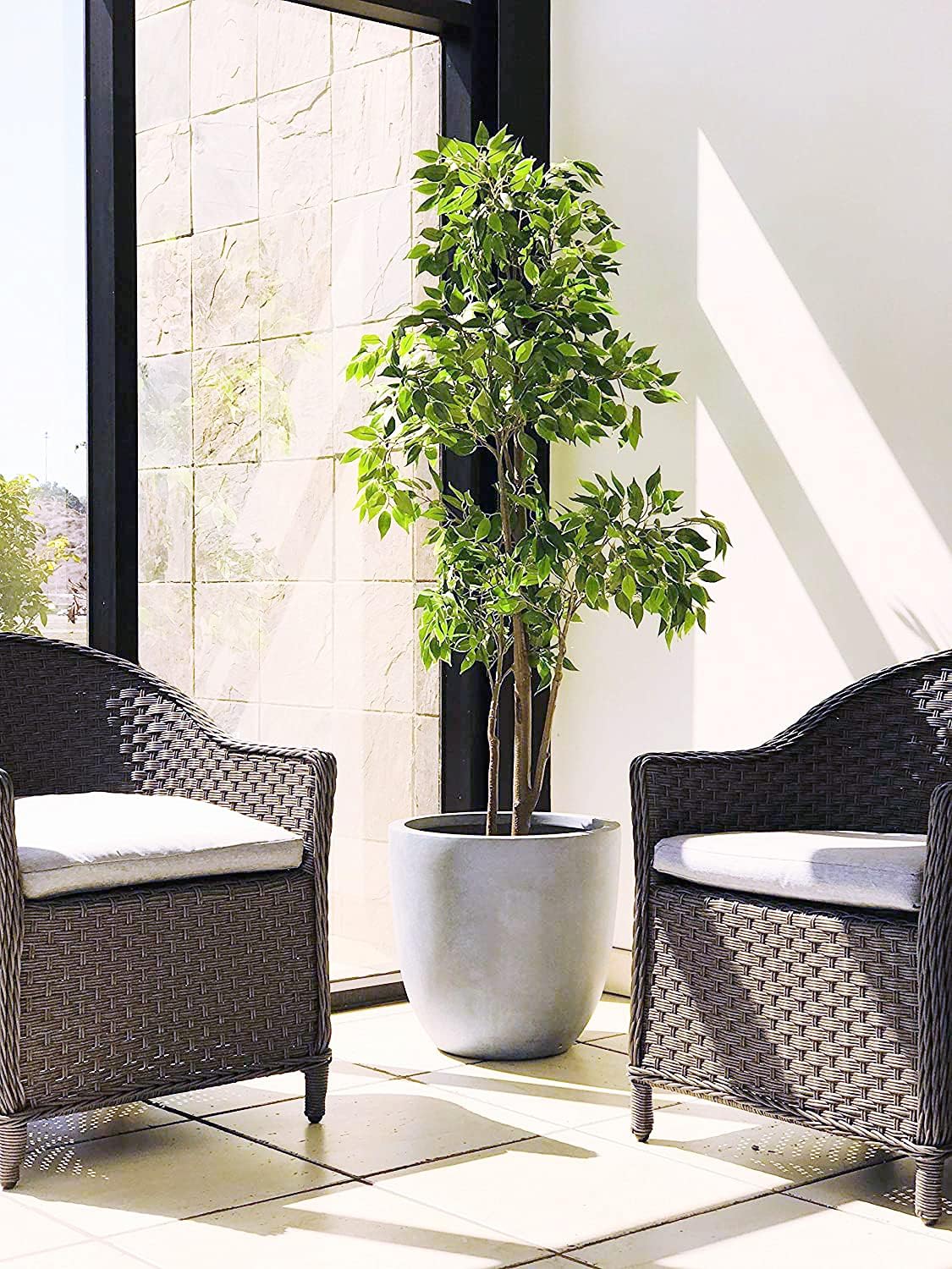 Kante 14 Inch Dia Round Concrete Planter, Indoor Outdoor Large Plant Pot with Drainage Hole and Rubber Plug for Home Patio Garden, Gray