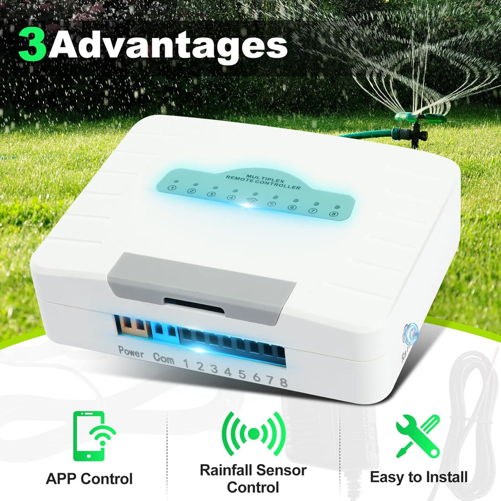 Zone Smart Sprinkler Controller, 8 Zone with APP Control, Auto Rain Adjustment, Hyper-Targeted Watering, Sprinkler Timer for Outdoor Garden, Yard, Lawns