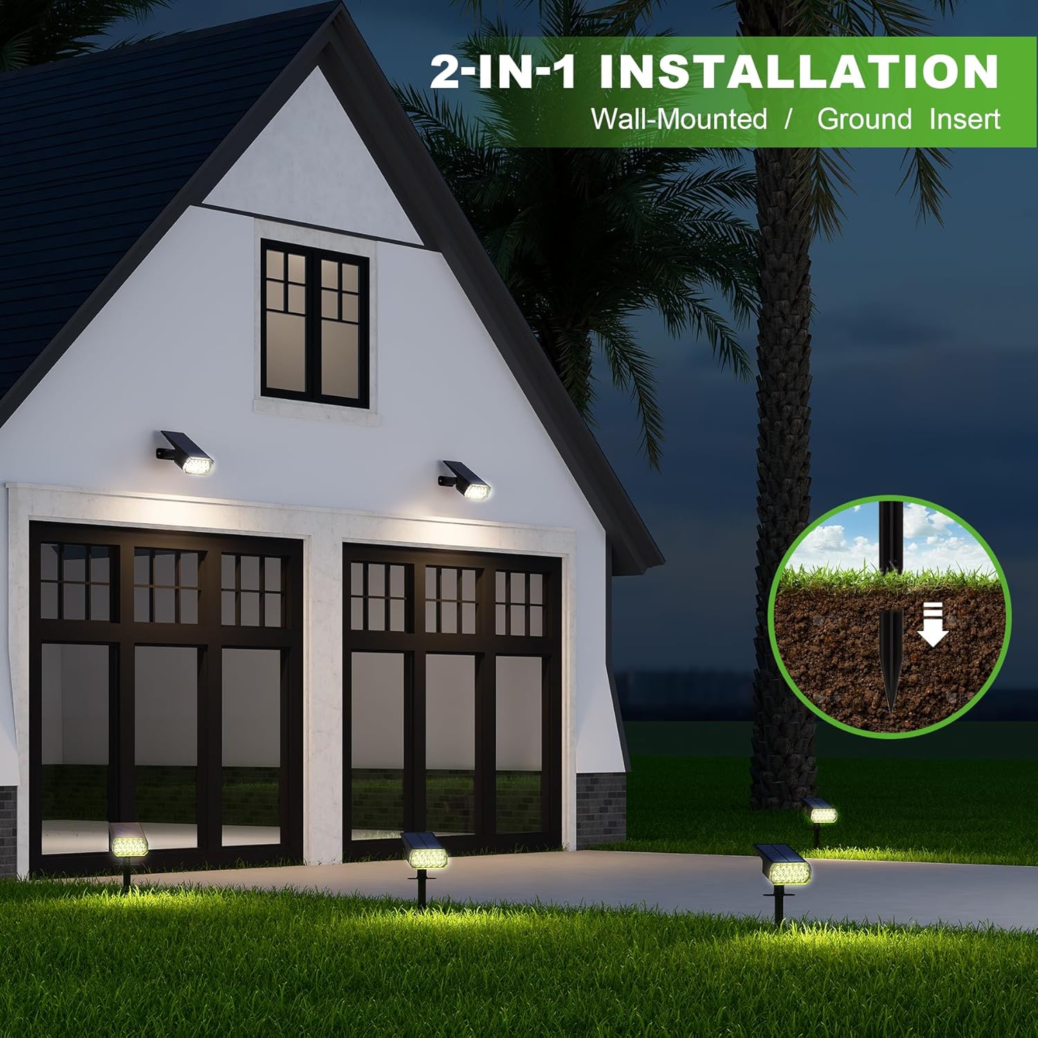 Solar Spot Lights Outdoor, 3 Lighting Modes Solar Outdoor Lights for Garden Yard Outside Landscape, 4 Pack Warm