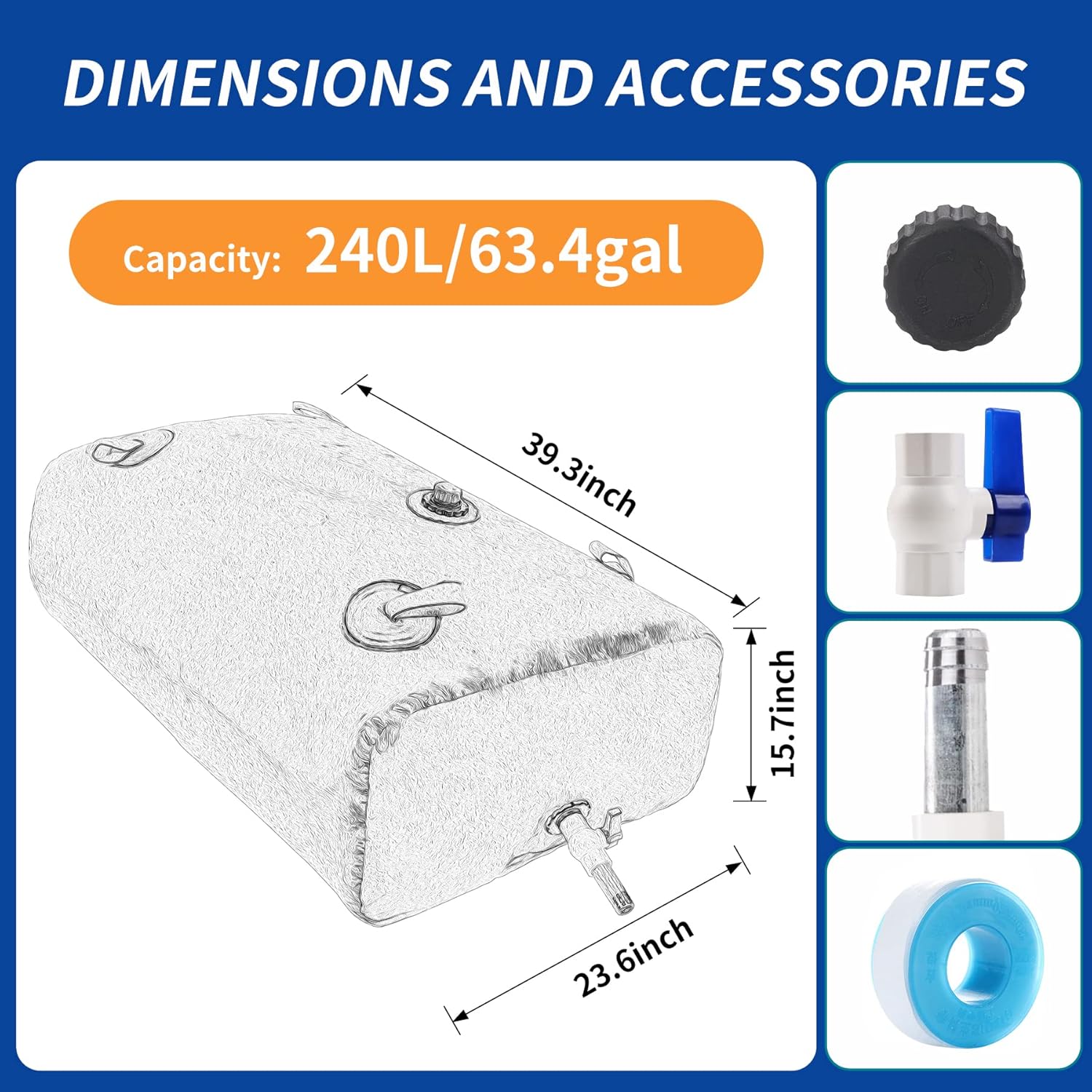 240 L/63.4 gal Water Bladder Storage Containers, Foldable Portable Water Tank Large Capacity Soft Water Bag, Drought Resistance, Fire Prevention, Emergency Water