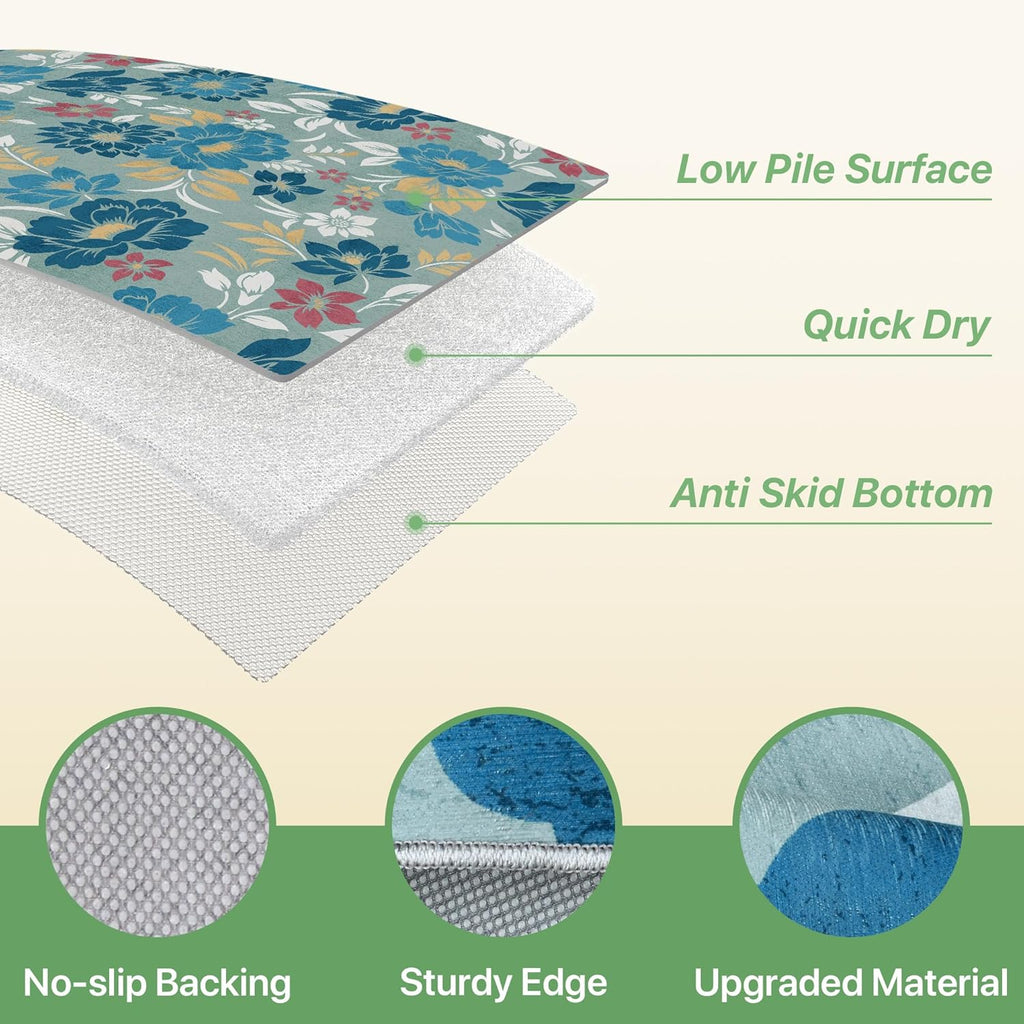 GENIMO Indoor Outdoor Area Rug 6' X 9' Waterproof, Washable Patio Rug Non Shedding, Easy Cleaning Floral Outdoor Carpet for Living Room, Bedroom, Dining Room, Balcony, Backyard, Deck, RV, Blue Grey