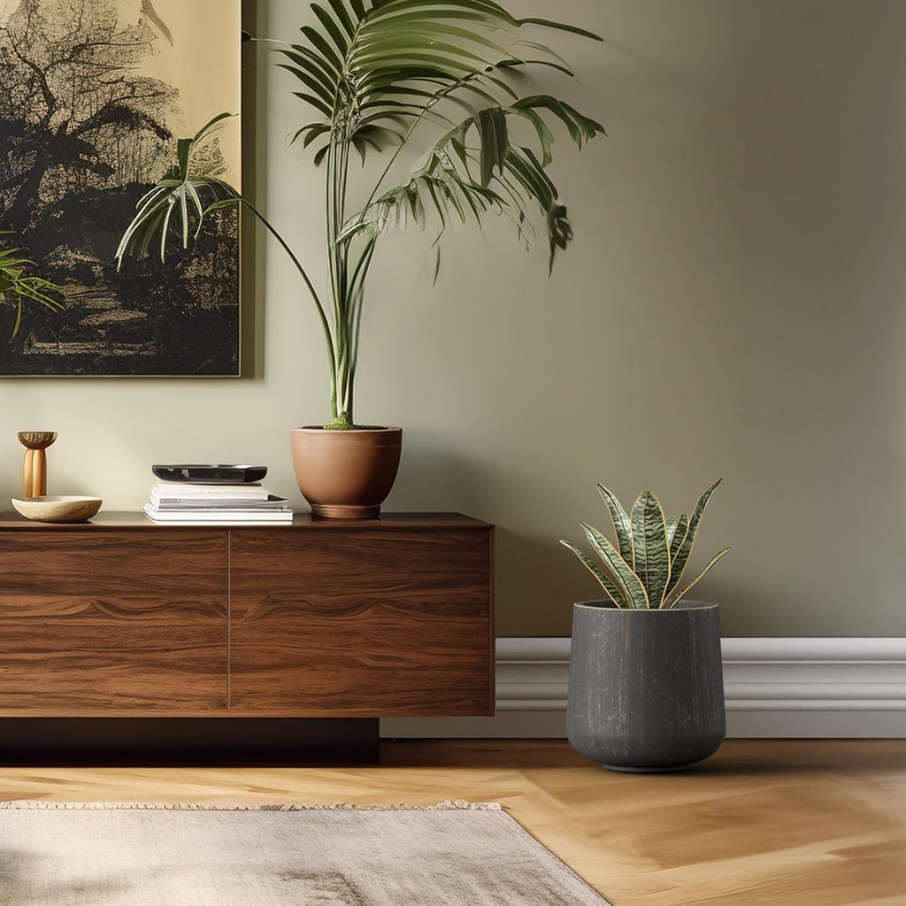 Kante 11.6" Dia Round Concrete Planter, Outdoor Indoor Large Plant Pots Containers with Drainage Hole and Rubber Plug for Home Garden Patio, Oil Rubbed Bronze