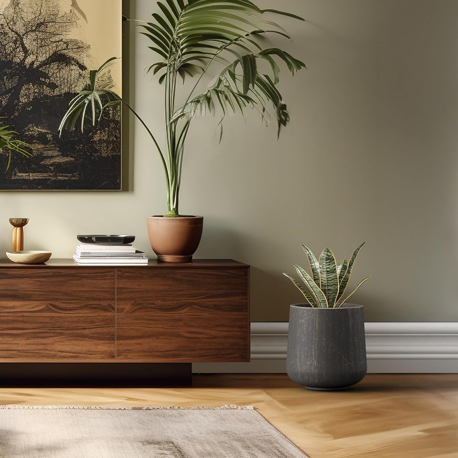 Kante 11.6" Dia Round Concrete Planter, Outdoor Indoor Large Plant Pots Containers with Drainage Hole and Rubber Plug for Home Garden Patio, Oil Rubbed Bronze