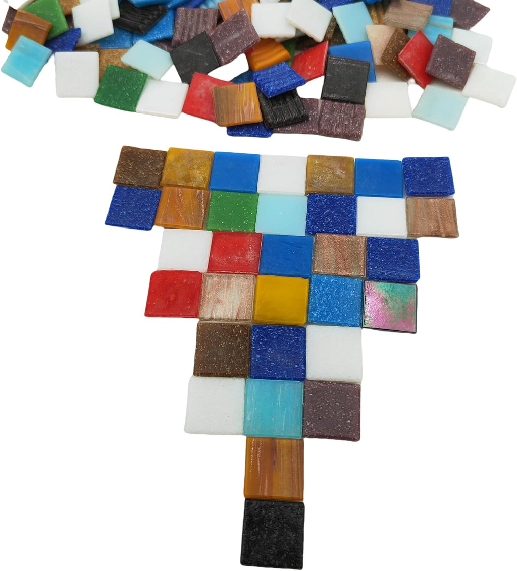 3/4 inch Quartz Glass Mosaic Tiles for Crafts, 1.1 LB, Square Mosaic Pieces for DIY Picture, Home Mosaic Decoration (Mixed Color)