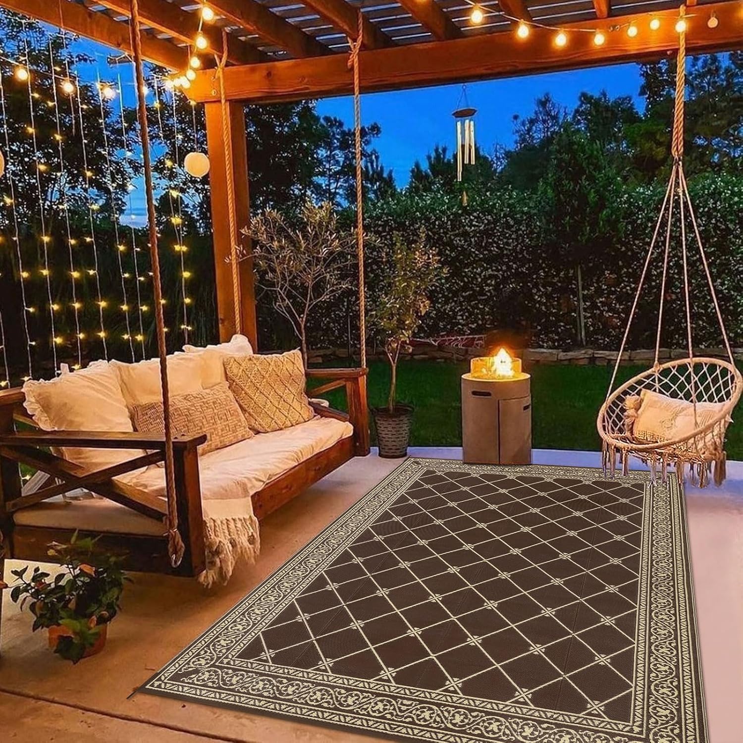 HiiARug Reversible Outdoor Rug 5'x7' Plastic Straw Rugs for Patios RV Camping Mat Reversible Mats Large Floor Mat for RV Outside, Backyard, Deck, Picnic, Beach, Trailer, Camping