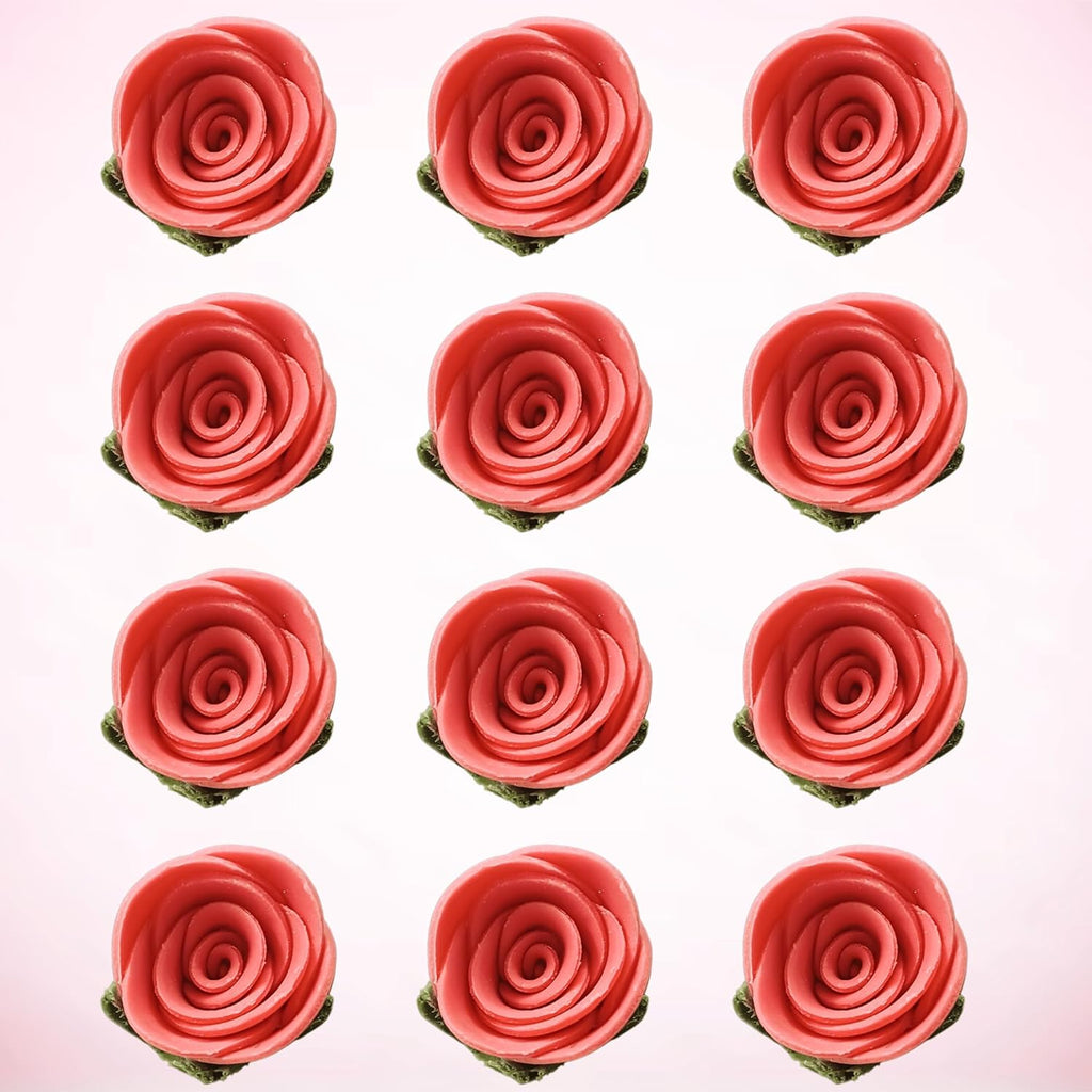 Confect Edible Coral Rose Cake Toppers | Handmade Edible Roses for Cakes, Cupcakes & Donuts | Floral Sugar Decorations for Wedding, Birthday & Festive Desserts – Pack of 12