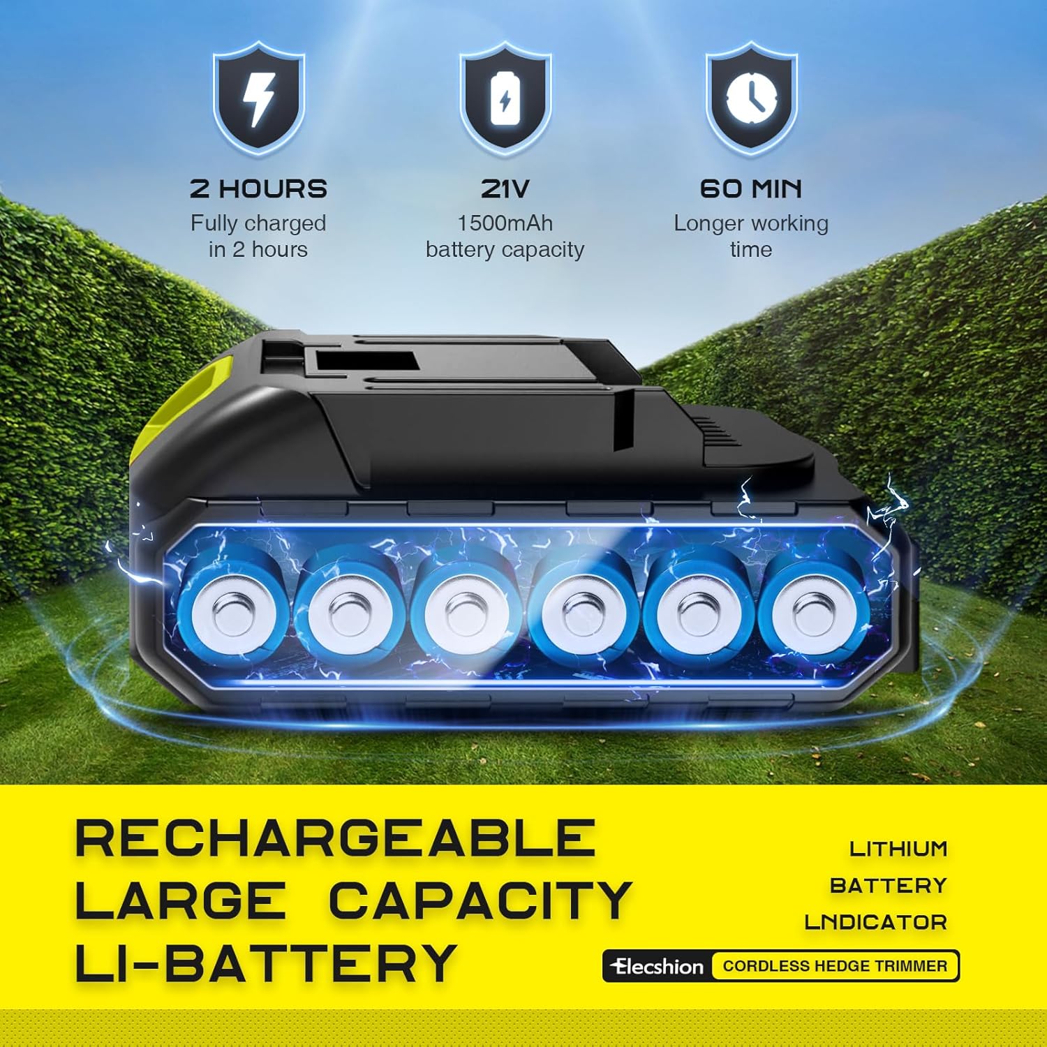 Cordless Hedge Trimmer with Battery and Charger Included, 2 in 1 Handheld Small Electric Bush Trimmers/Grass Cutter Yard Tool for Shrub,Tree,Lawn, Battery Powered Hedge Clippers for Garden