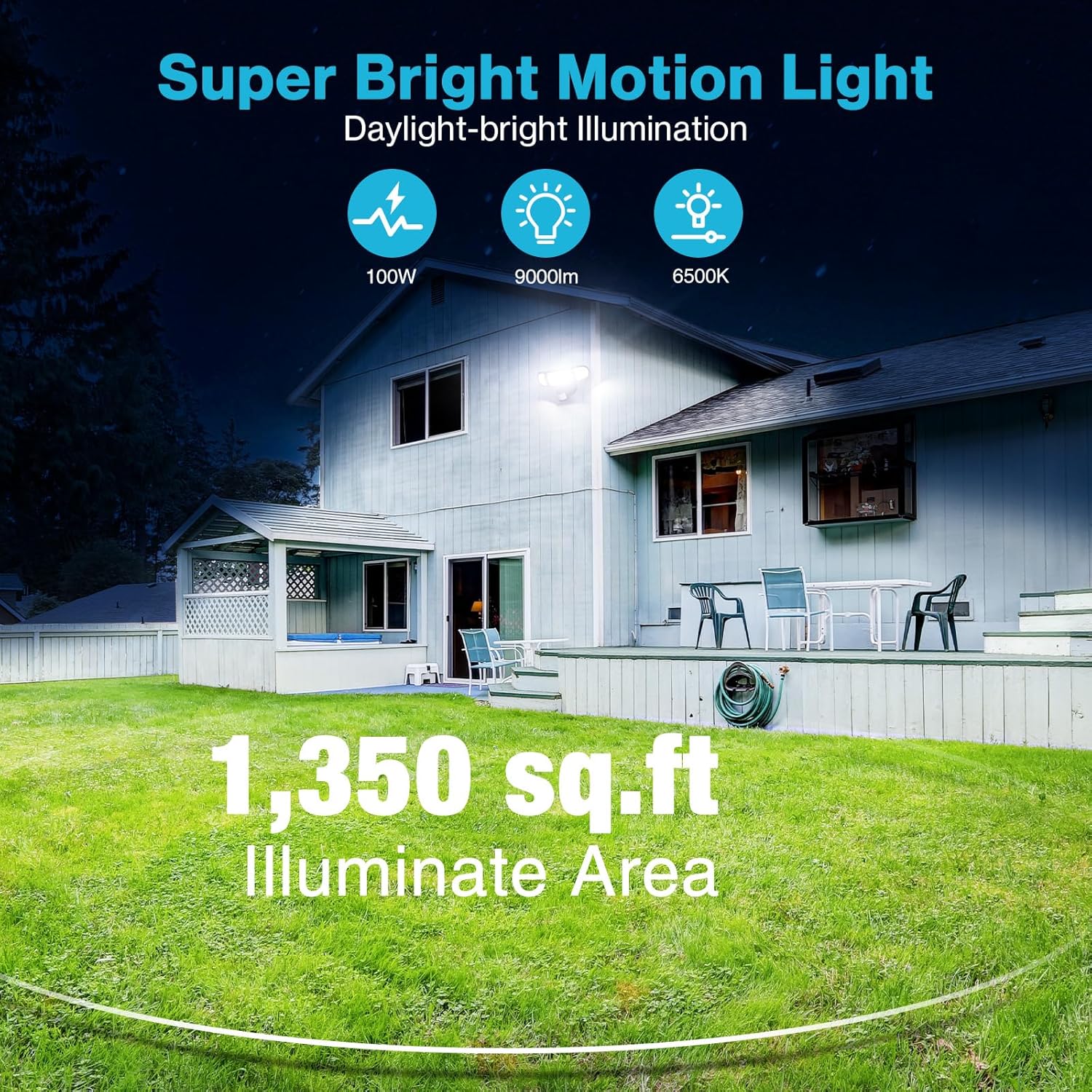 Olafus 100W LED Security Light Motion Sensor Outdoor Light, 2 Pack Motion Flood Light Dusk to Dawn, 9000LM Super Bright 6500K Exterior Motion Detector Floodlight for Garage Yard Porch Eave IP65, Black