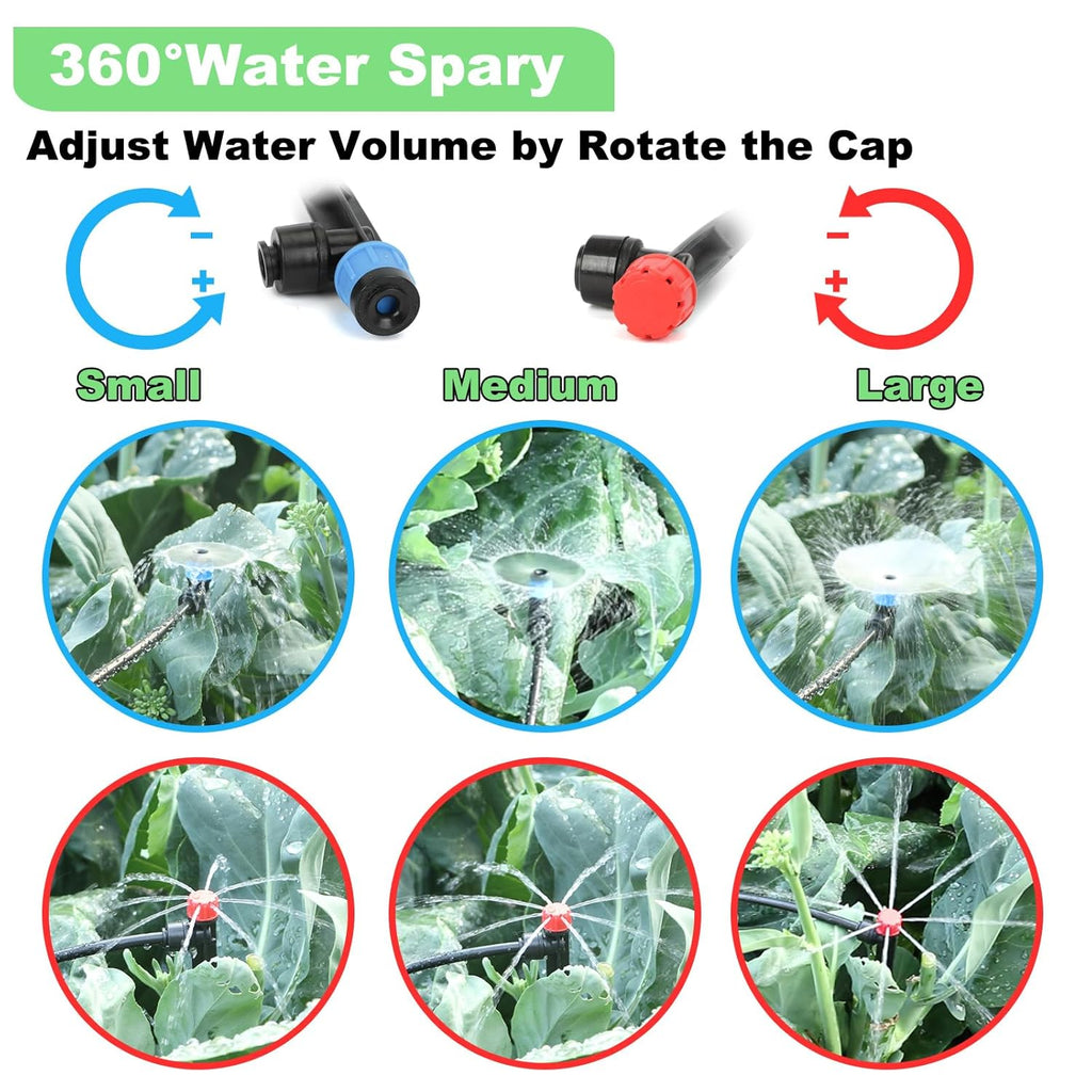 177FT Drip Irrigation Kit – 2025 New Quick-Connect Micro Irrigation System with 46FT 1/2'' Tubing, Locking Nozzle Emitters, Adjustable Misting Sprayers for Gardens, Lawns, Raised Beds and Greenhouses