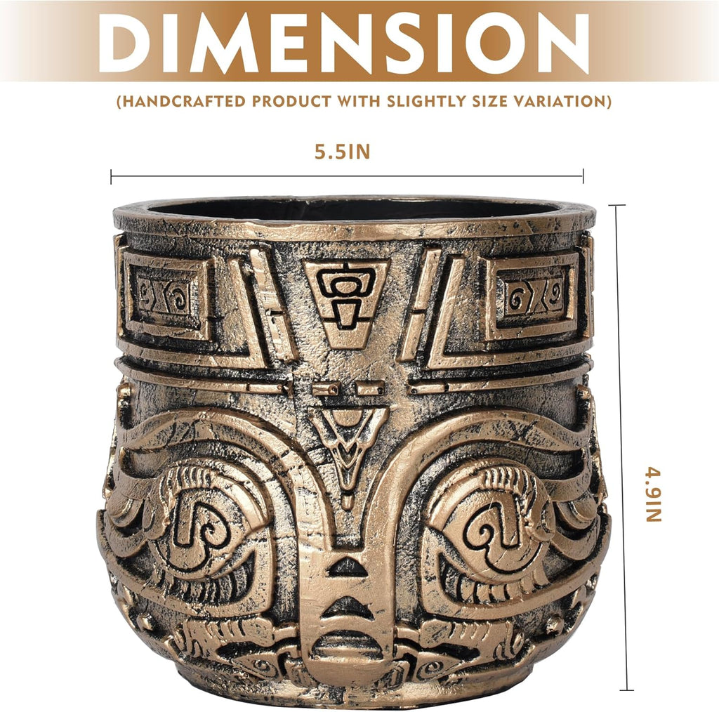 Tribal Vintage Face Planter,Lightweight Unique Plant Pots with Drainage,Eclectic Small Succulent Flower Planters Pots for Outdoor&Indoor Plants,Funny Garden Pot for Room Decor(5.5in,Gold)