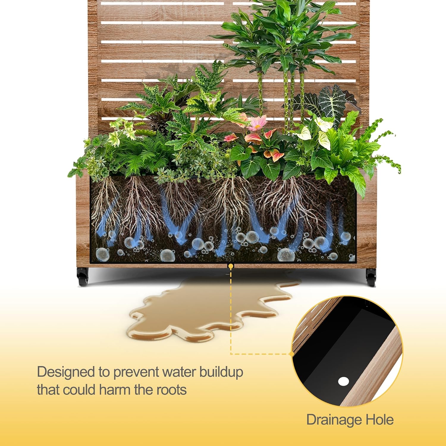 Raised Garden Bed with Trellis and Wheels,73"x47"x16" Metal Raised Garden Bed,Wood Finish Metal Planter with Climbing Trellis for Vines & Vegetables