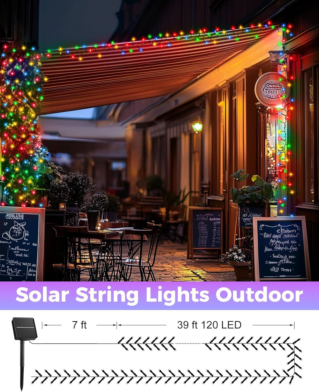 Brightown 2 Pack Solar String Lights Outdoor, Each 46Ft 120 LED Solar String Lights for Outside with 8 Modes, IP65 Waterproof Solar Outdoor Lights for Patio Garden Christmas Decorations, Multicolor