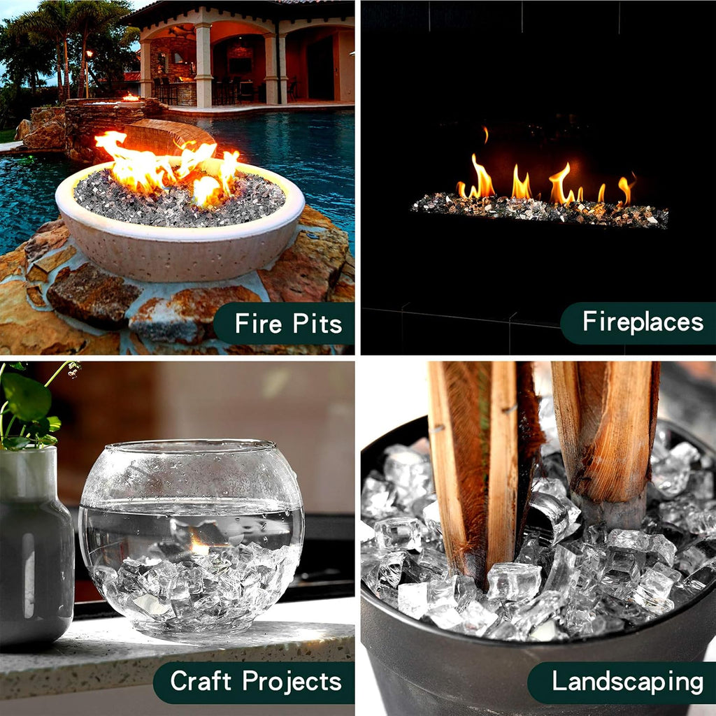 Mr. Fireglass 10 Pounds Fire Glass - 1/2 Inch High Luster Reflective Tempered Glass Rocks for Fireplace Fire Pit Table and Landscaping, Platinum