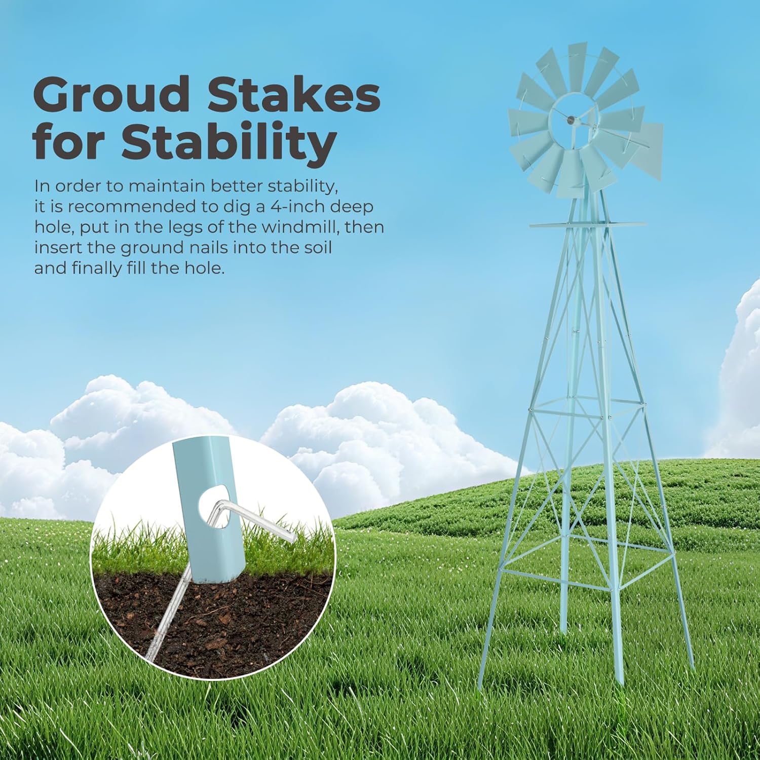 Outvita 8FT Ornamental Windmill for Yard, Heavy Duty Durable Metal Weather Vane Garden Decoration Weather Resistant for Garden, Farm, Seaside