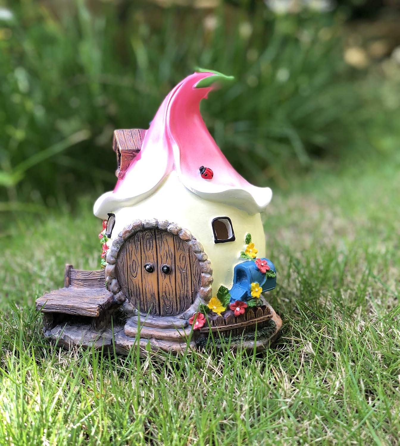 Solar Fairy Cute Garden House, Outdoor Gnome House Figurine with Solar Lights, Little Garden Cottage Figurines Multicolor