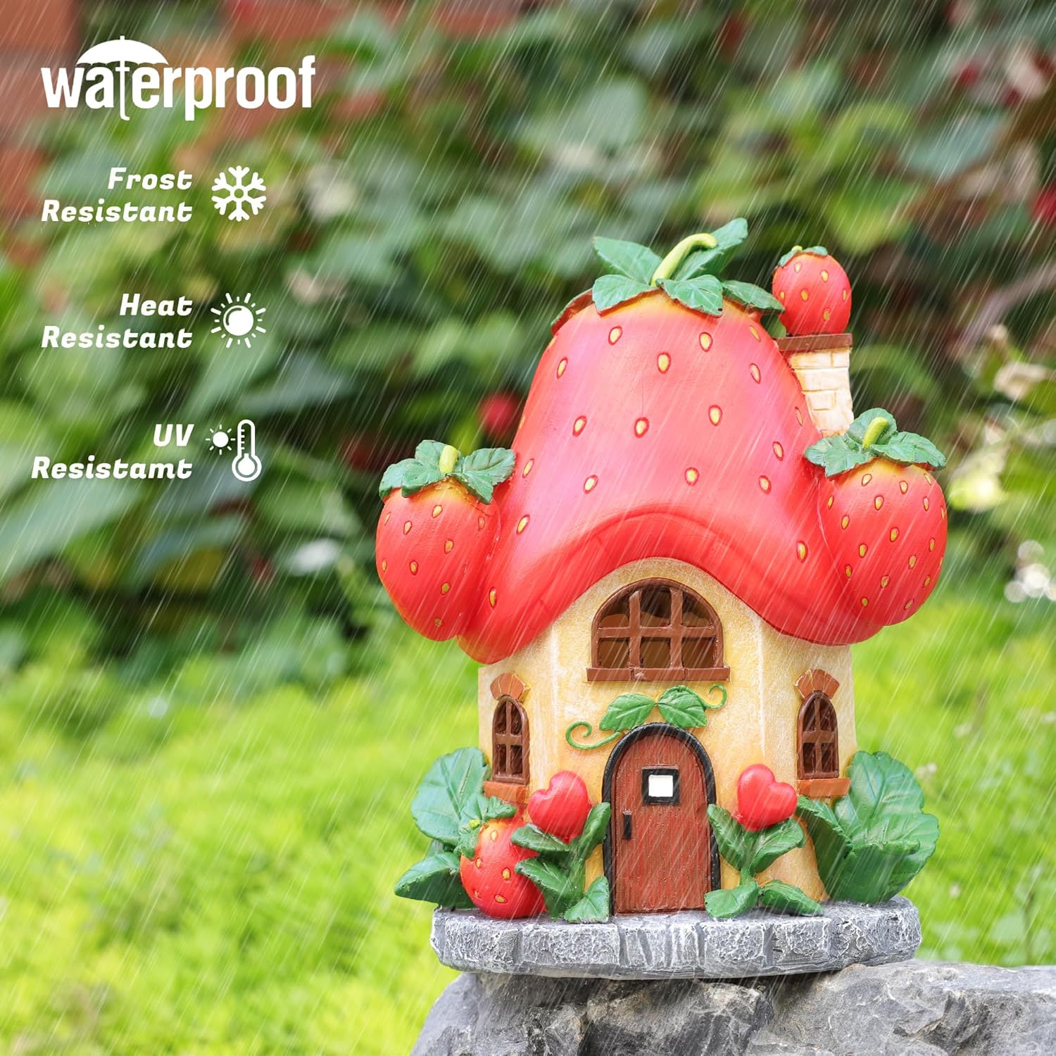 Solar Fairy Garden Houses - Fairy Outdoor Decor Strawberry Houses with Solar Light for Patio Balcony Yard,Lawn Ornament Perfect Garden Gift