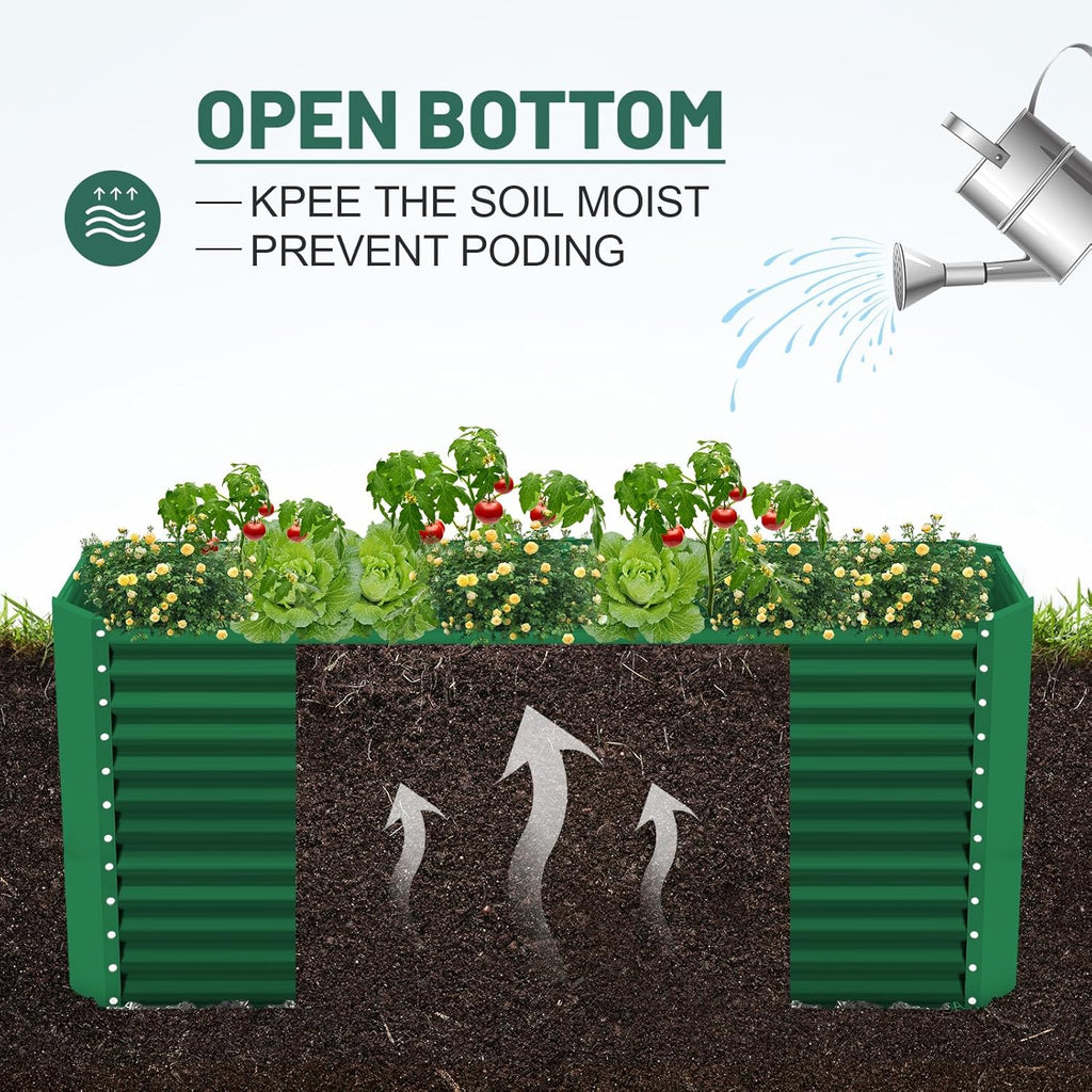 Land Guard 8x4x3ft Rectangular Galvanized Raised Garden Beds, Large-Capacity Metal Planter Box Outdoor, Durable Deep Raised Garden Bed 3ft Tall, Raised Beds for Gardening Vegetables, Forest Green