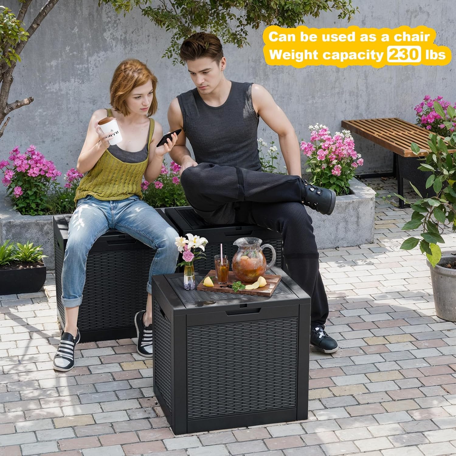 31 Gallon Outdoor Deck Box,Storage Lockable Waterproof Patio Furniture,Garden Tools,Cushions,Pool Accessories Outside Storage Resin Box(Black)