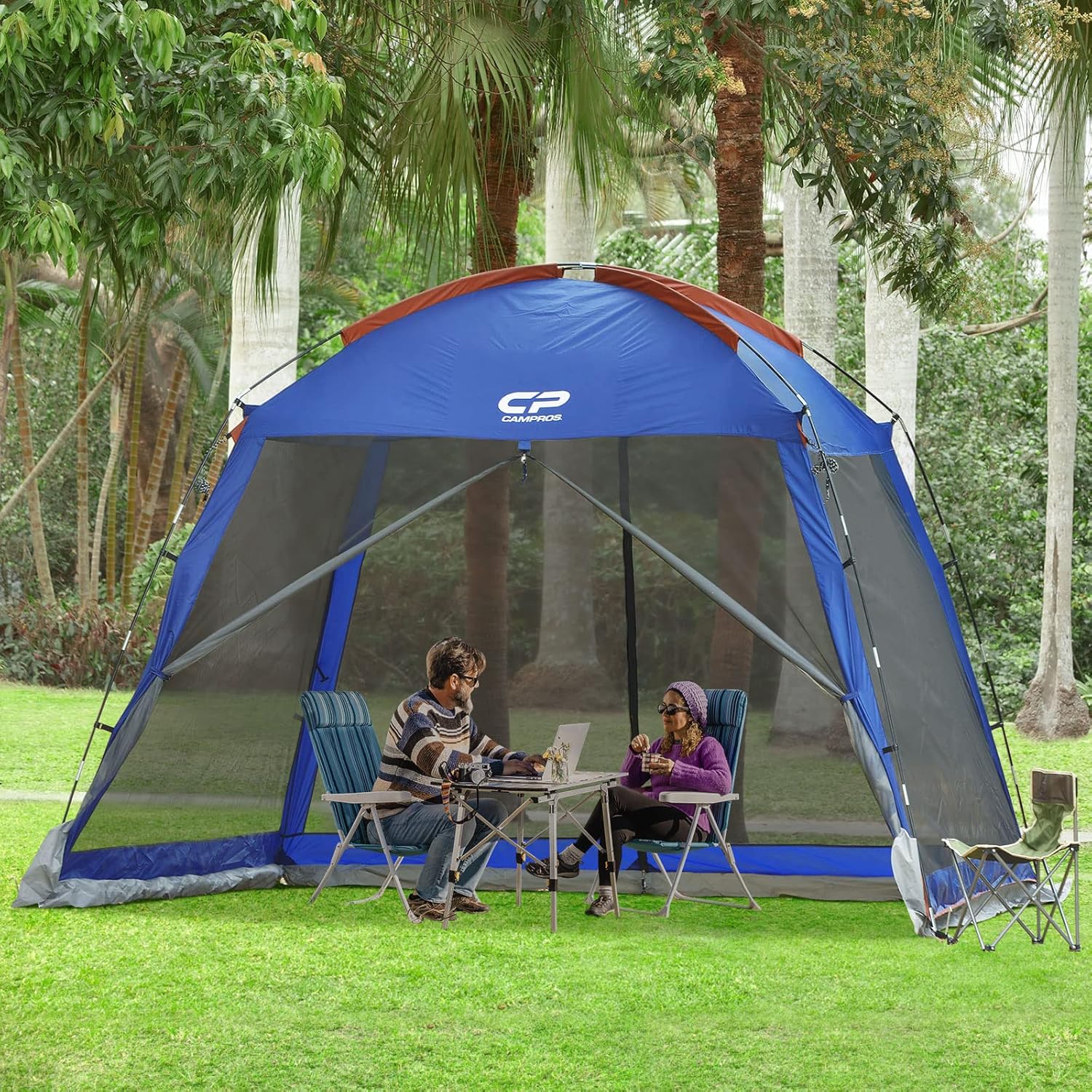 CAMPROS CP Screen House 10 x 10 Ft Screened Mesh Net Wall Canopy Tent Screen Shelter Gazebos for Patios Outdoor Camping Activities - Blue