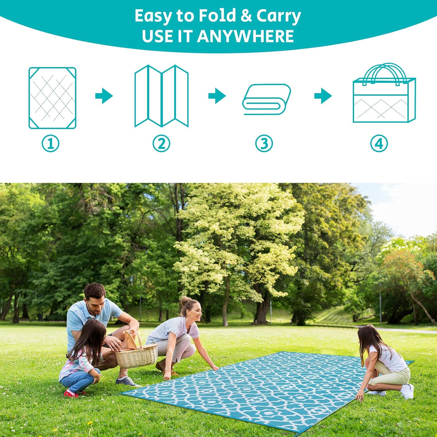 HEBE Outdoor Rug Waterproof 5x8, Plastic Straw Rug Camping Rug, Reversible Outdoor Patio Rugs RV Mat Clearance, Indoor Outside Floor Carpet for Porch,Deck,Camper,Balcony,Backyard