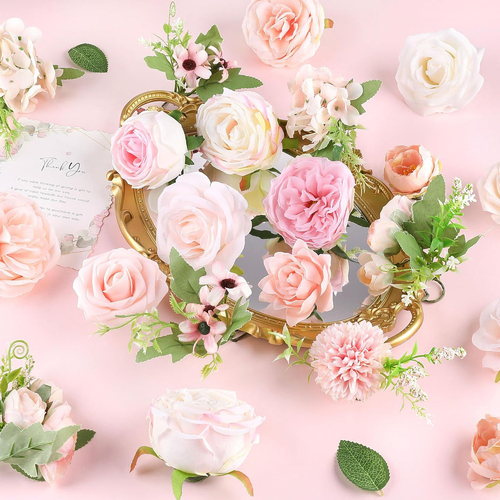AGIRL Rose Artificial Flowers Combo Fake Flowers Pink Roses Silk Flowers with Stems for DIY Bridal Wedding Bouquets Centerpieces Arrangements Table Party Baby Shower Home Decor