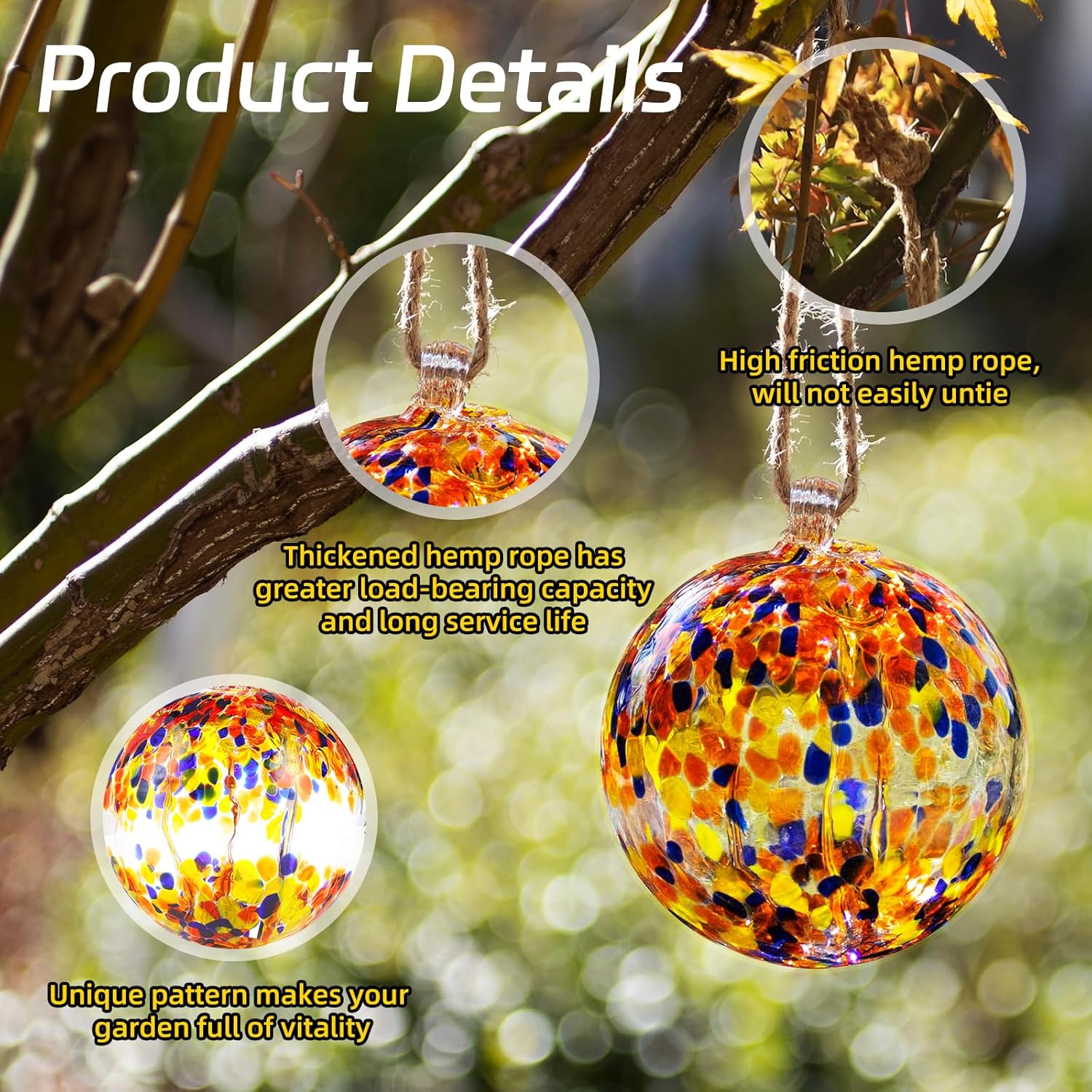 VOREEN 4" Hanging Glass Garden Gazing Ball Hand Blown Glass Witch Ball Christmas Ornament Friendship Balls for Outdoor Garden Patio Window Home Décor, Gift for Mom Wife Friend, Muticolor