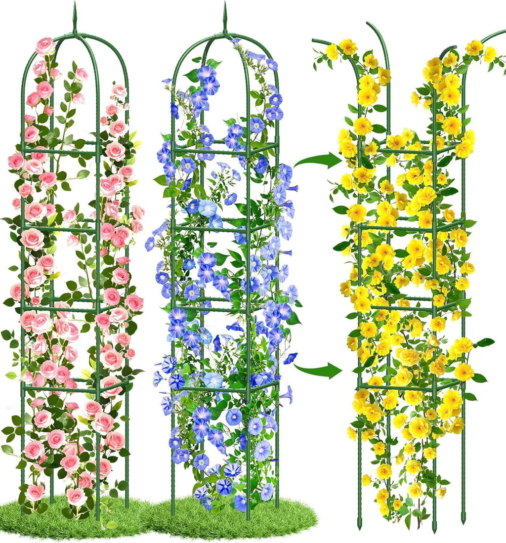 Garden Obelisk Trellis for Climbing Plants, 6FT Garden Obelisk Rustproof PE Coated Metal Potted Plant Climbing Support, Thickened Tube Plant Tower Trellis for Clematis Vine Support Indoor (2 Pack)