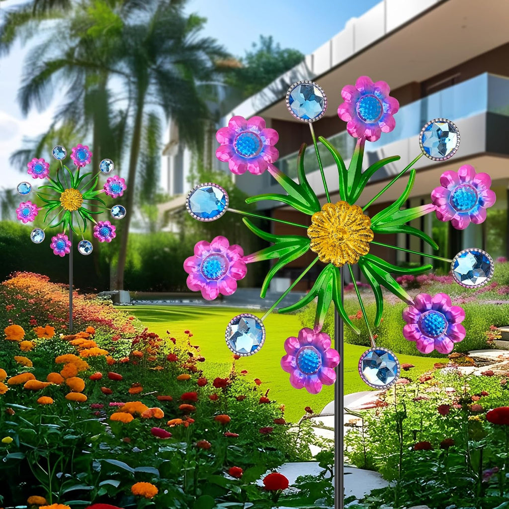 Purple Flowers Outdoor Wind Spinner, 36" Metal Wind Sculpture with Stake, Wind Spinners for Yard and Garden Lawn Patio Decor