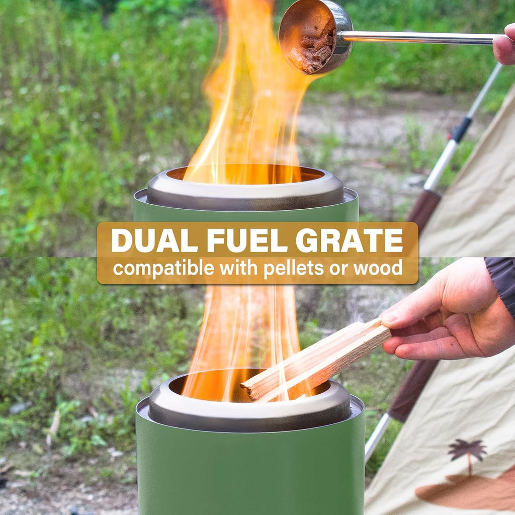 HGD 8.0 x 5.5 in Small Tabletop Fire Pit, Portable Mini Smokeless Table Top Firepit, Low Smoke Camping Stove for Outdoor & Patio, Fueled by Pellets or Wood, with Travel Bag, Stainless Steel, Green